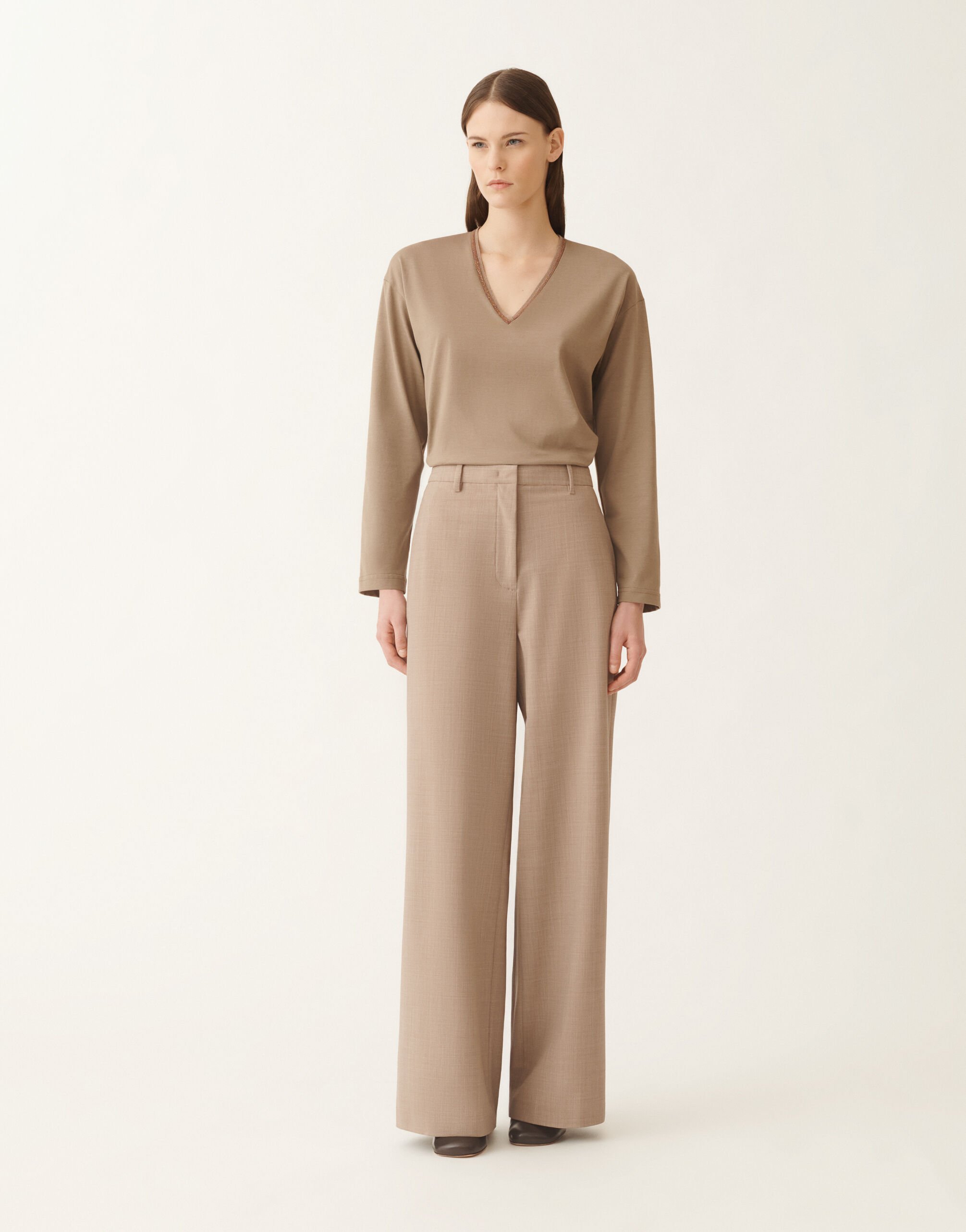 Fabiana Filippi Spoleto trousers in bi-stretch fresco wool, maple Beige PAD225F307L6710000
