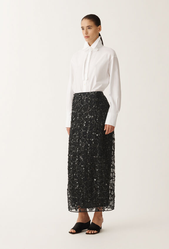 Fabiana Filippi Sequin embroidery organza skirt, black BLACK GND265F401L1840000