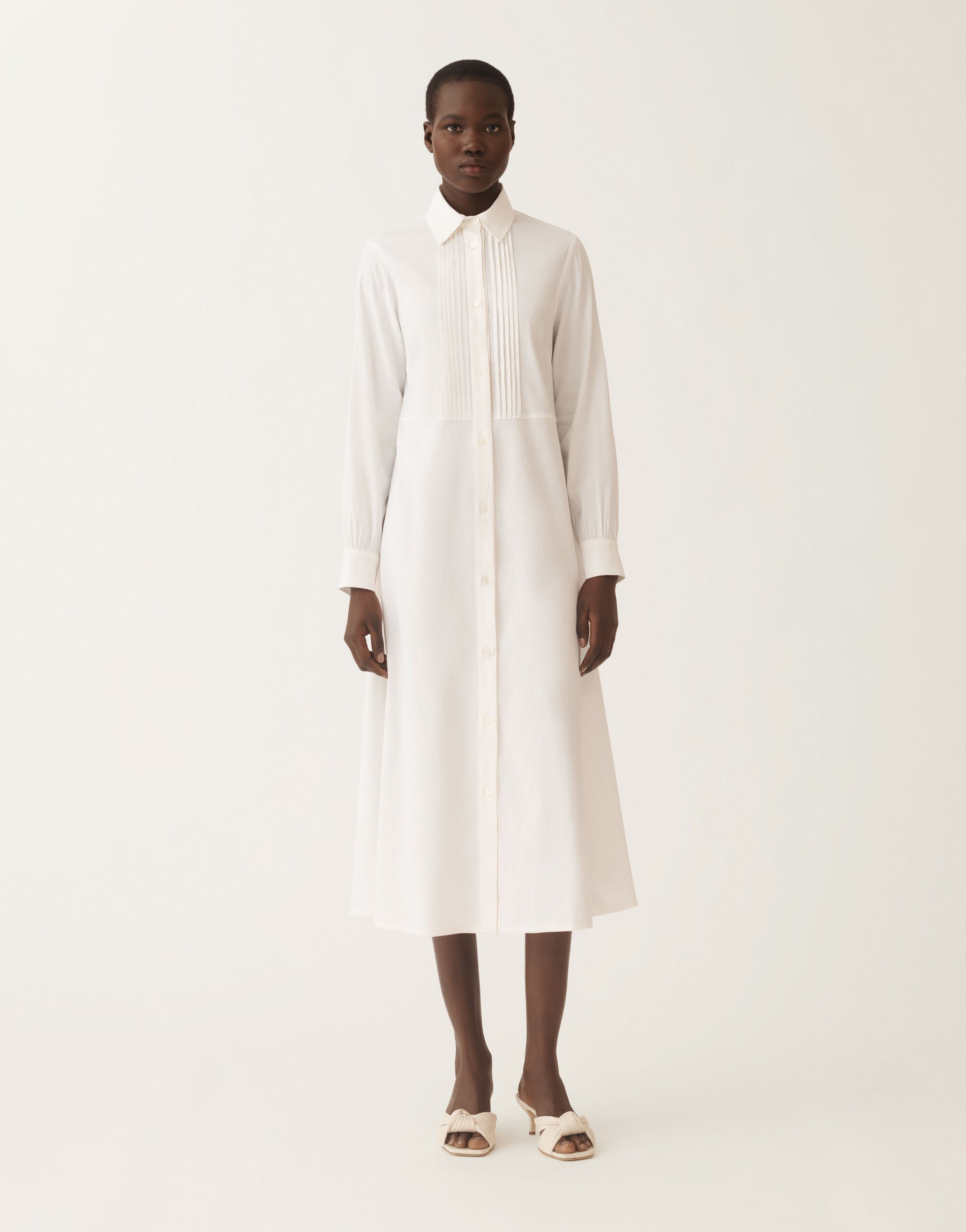 Fabiana Filippi Hemdblusenkleid aus Stretch-Leinen-Viskose, optisch weiß OPTISCHES WEISS ABDC02F120H5500000