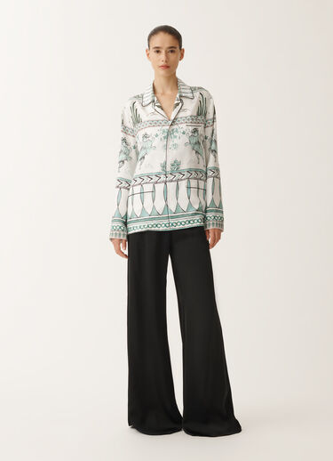 Fabiana Filippi Silk twill shirt with painted print, white, aqua green and teal WHITE/TURQUOISE/AQUAGREEN CAD275F734D8600000