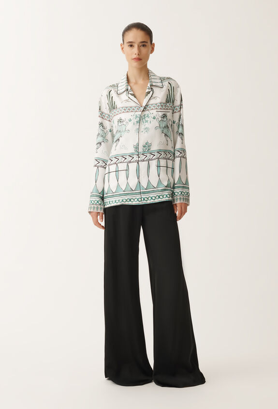 Fabiana Filippi Silk twill shirt with painted print, white, aqua green and teal WHITE/TURQUOISE/AQUAGREEN CAD275F734D8600000