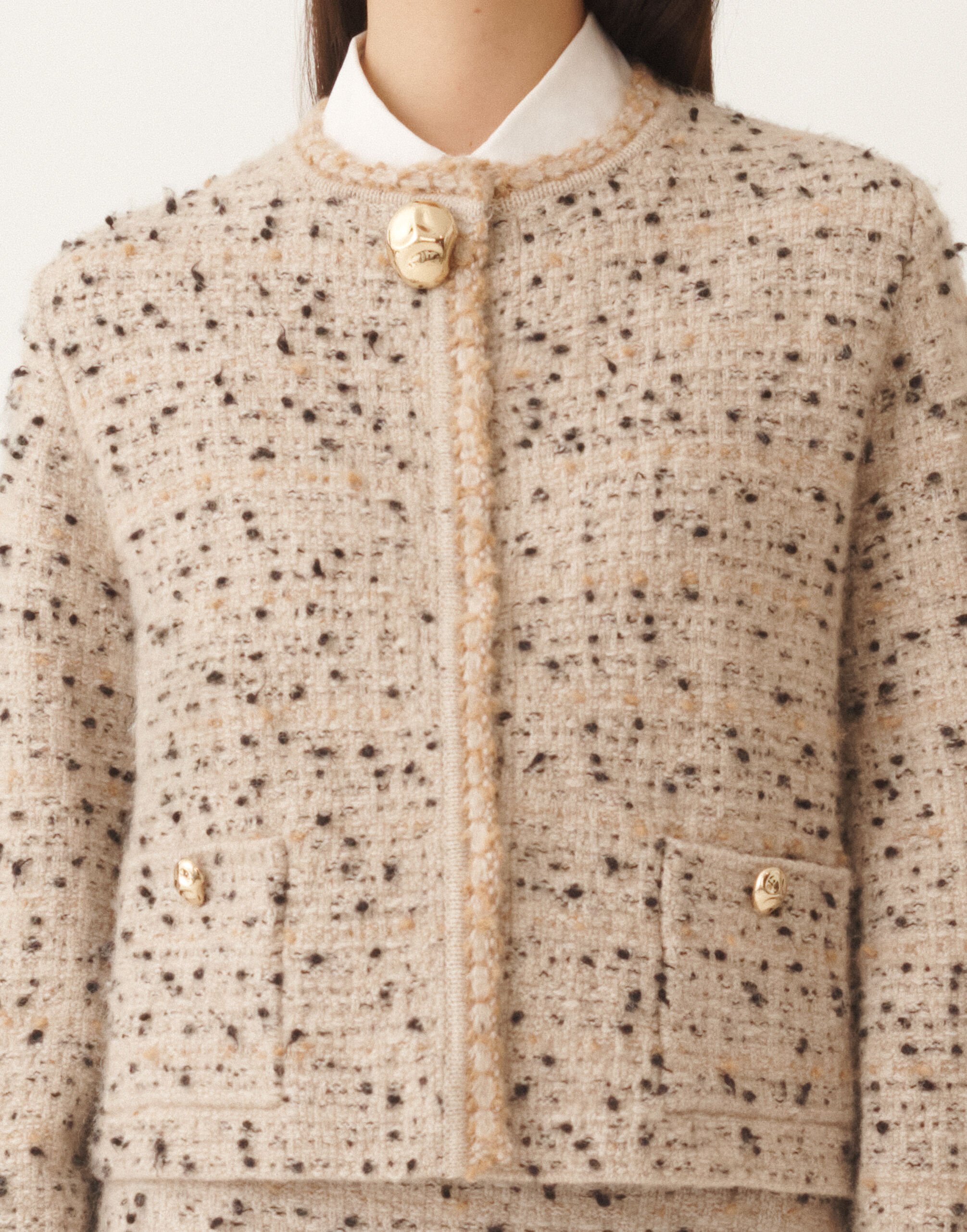 Buttoned tweed jacket, maple and black for Women | Fabiana Filippi®