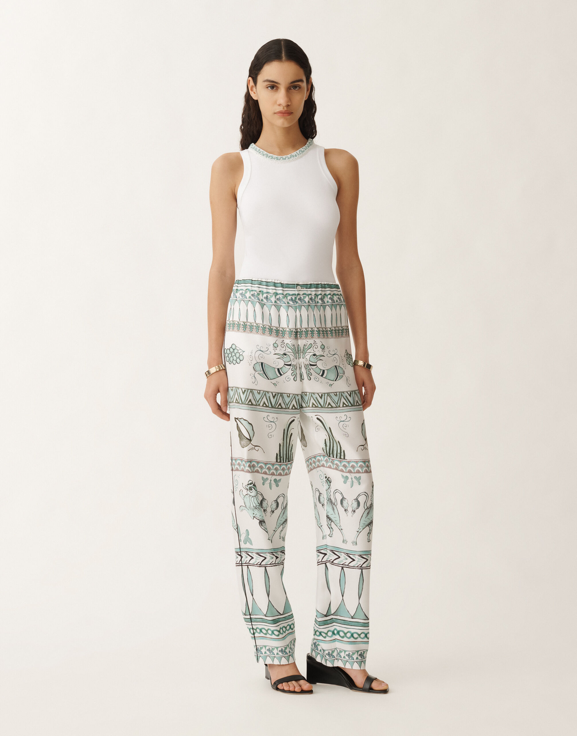 パンツ FABIANA FILIPPI PAD275F835D860 Trousers Silk twill printed Silk twill trousers with a painted print, white, aqua green