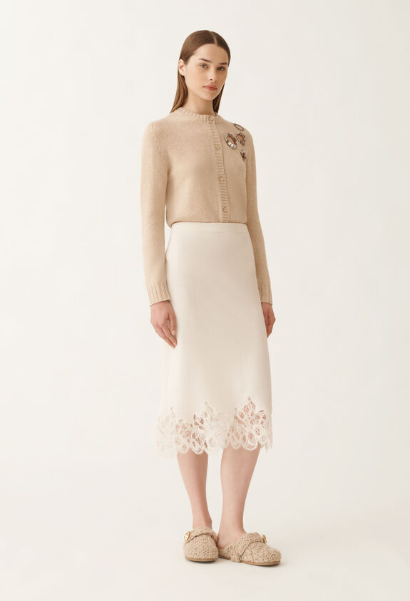 Fabiana Filippi Platinum skirt with macramé lace, raffia WHITE GND215F395L5190000