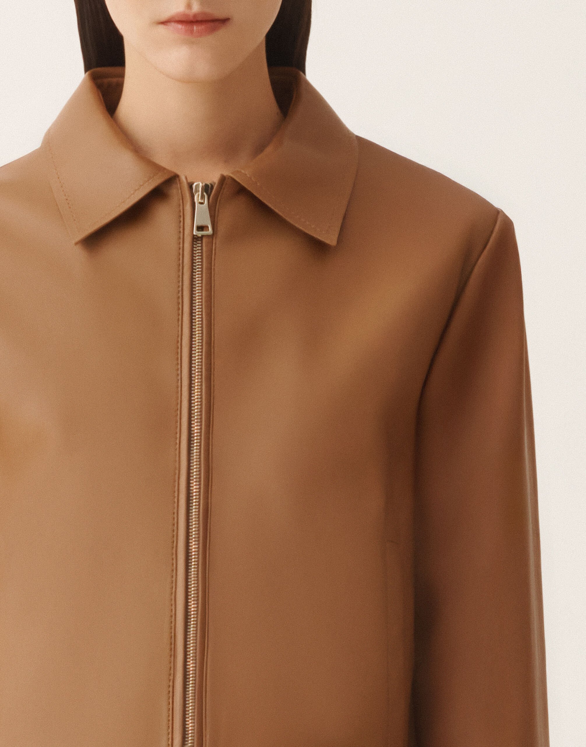 Fabiana Filippi Boxy jacket in lissé nappa, wicker Wicker PLD266F208L7980000