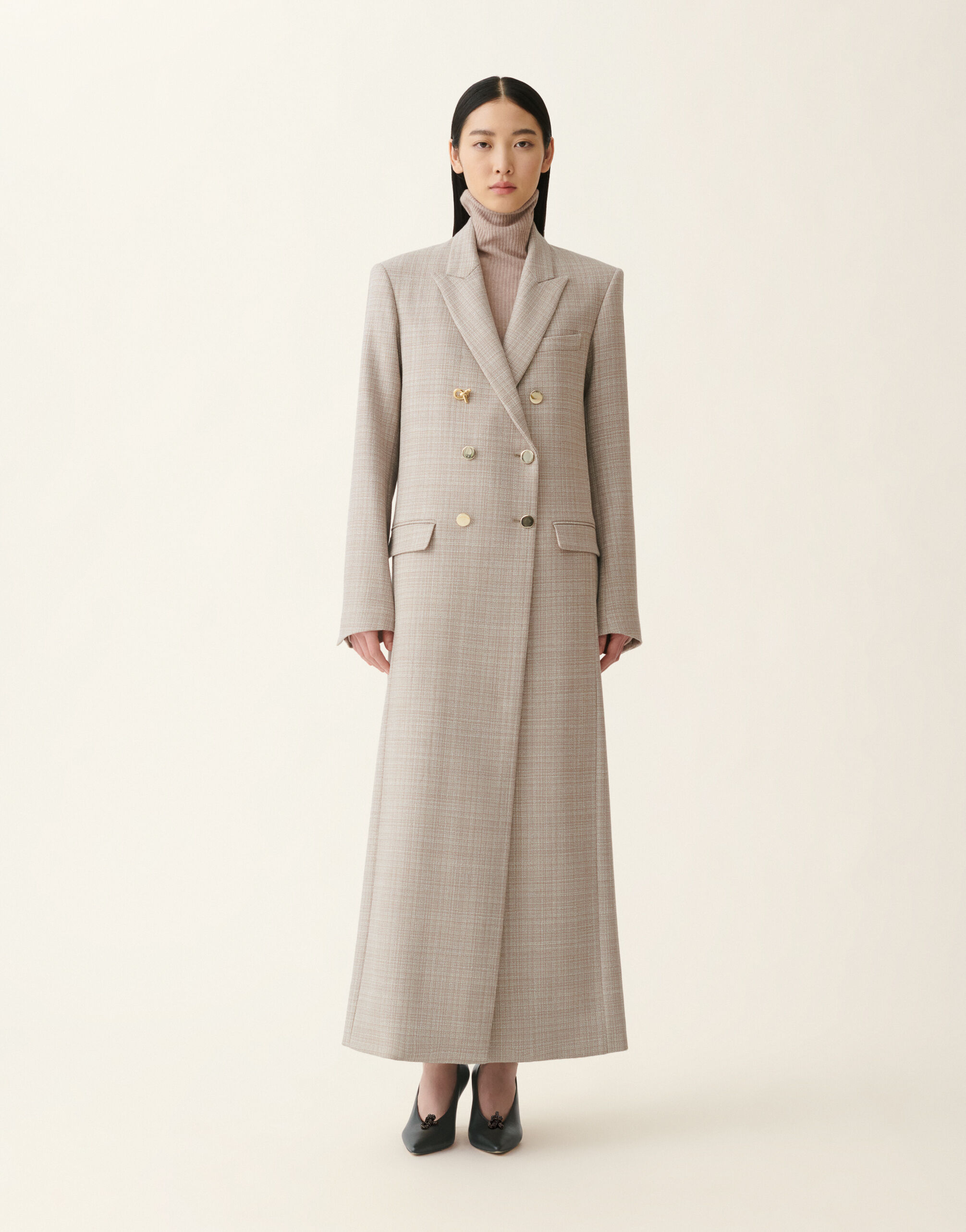 Cappotto doppiopetto in mouliné, moka meringa Fabiana Filippi Cappotto doppiopetto in mouliné, moka meringa Moka meringa CTD216F201D9830000