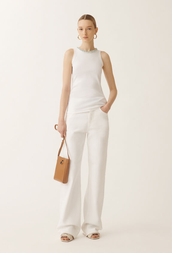 Fabiana Filippi Jersey vest top, optical white and aqua green WHITE/AQUAGREEN JED275F604L4540000