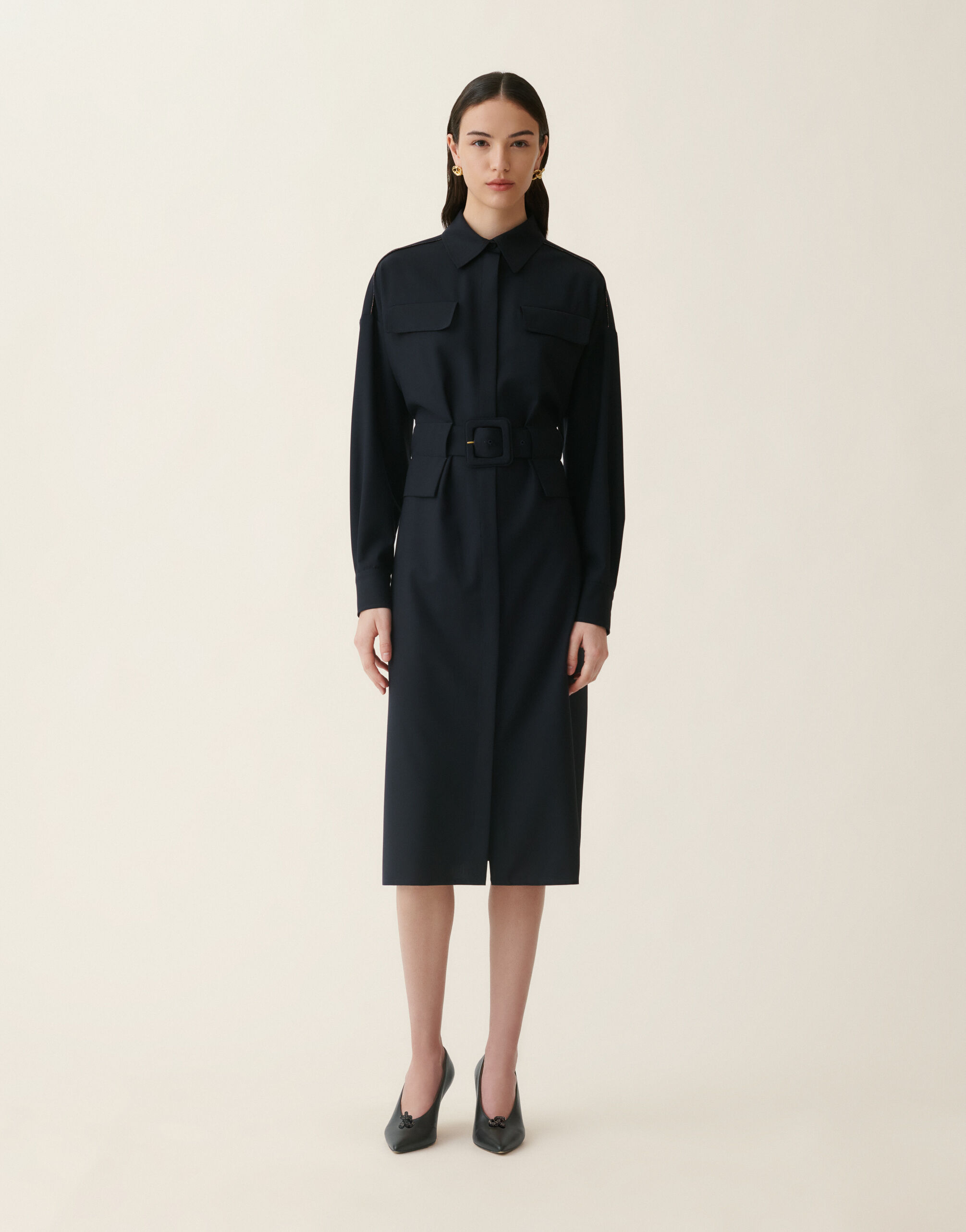 Robe saharienne en laine fraîche, bleu nuit Fabiana Filippi Robe saharienne en laine fraîche, bleu nuit Bleu nuit ABD216F371M2980000