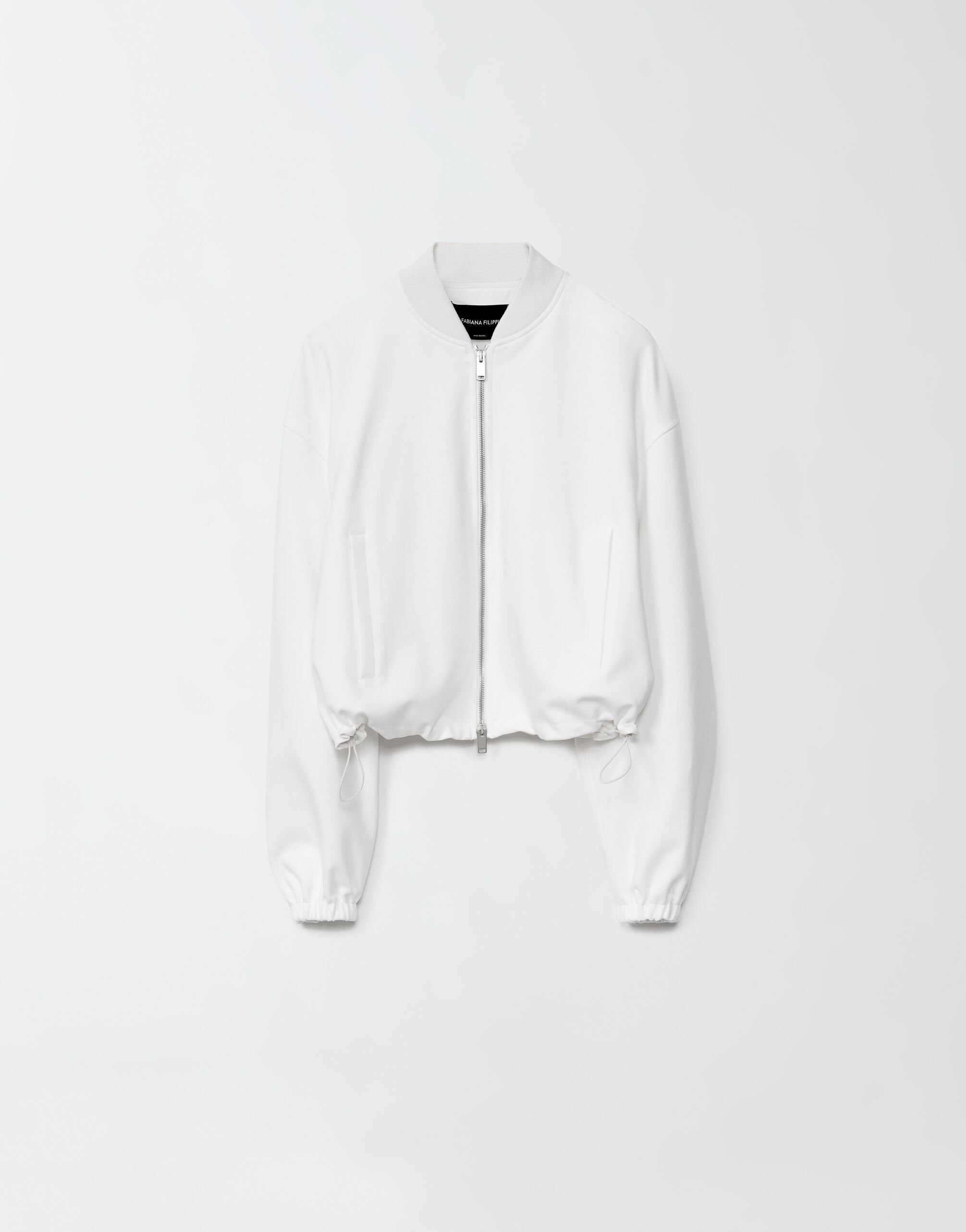 White cropped bomber jacket on sale