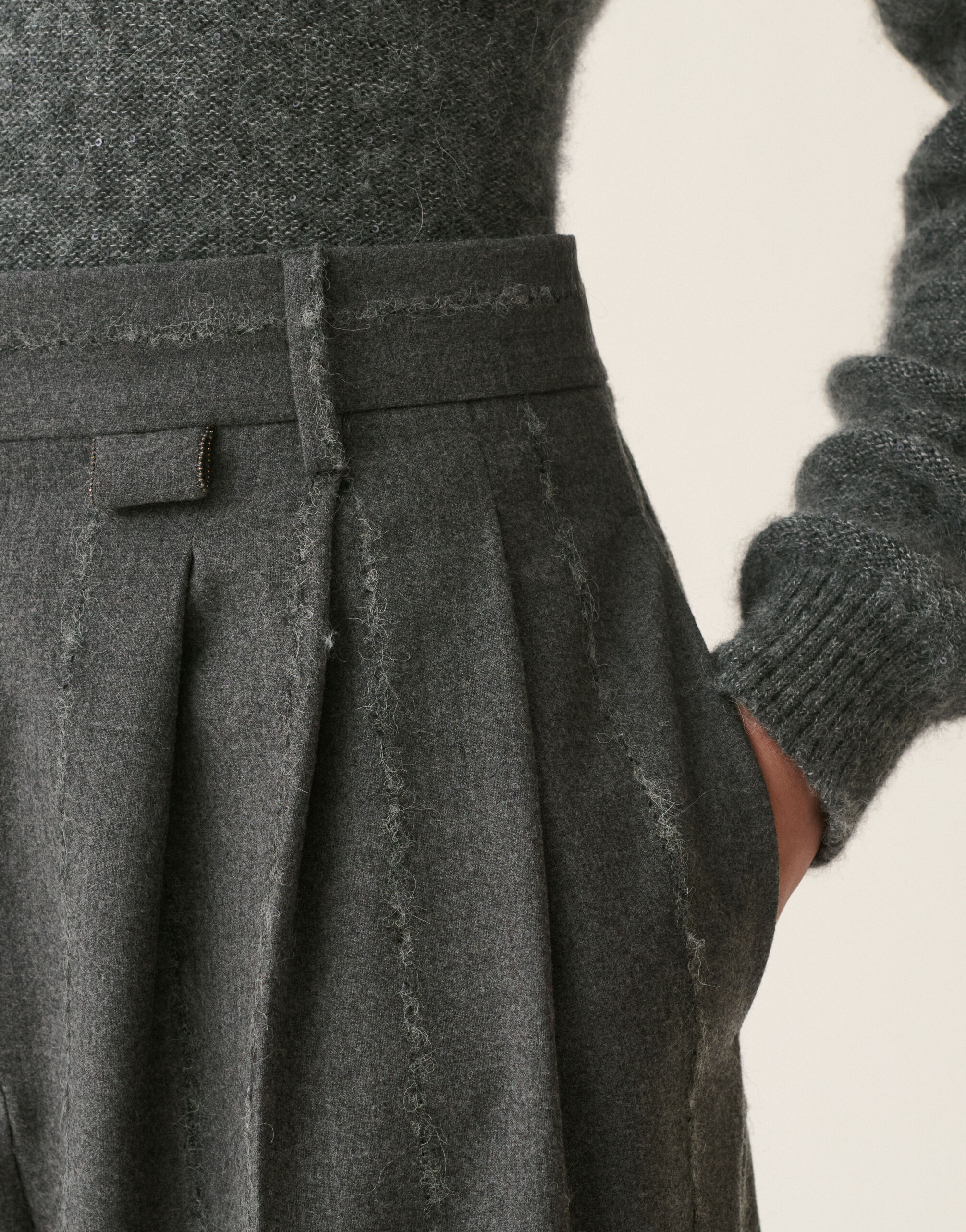 Triple-pleat pinstripe fil coupé flannel trousers, charcoal Fabiana Filippi Triple-pleat pinstripe fil coupé flannel trousers, charcoal Charcoal PAD226F718M4130000