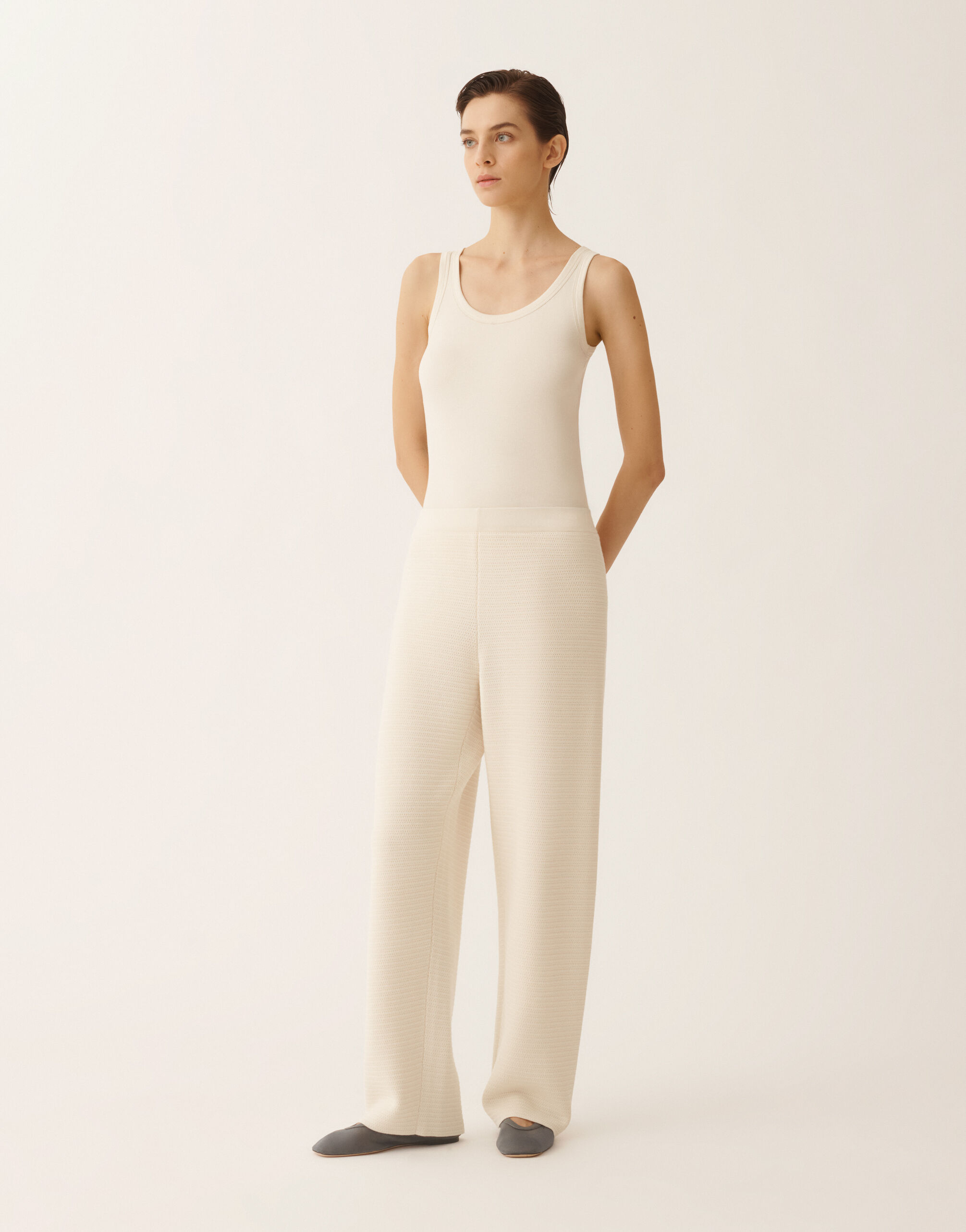 レディースJogging pants in wool and cotton, butter パンツ