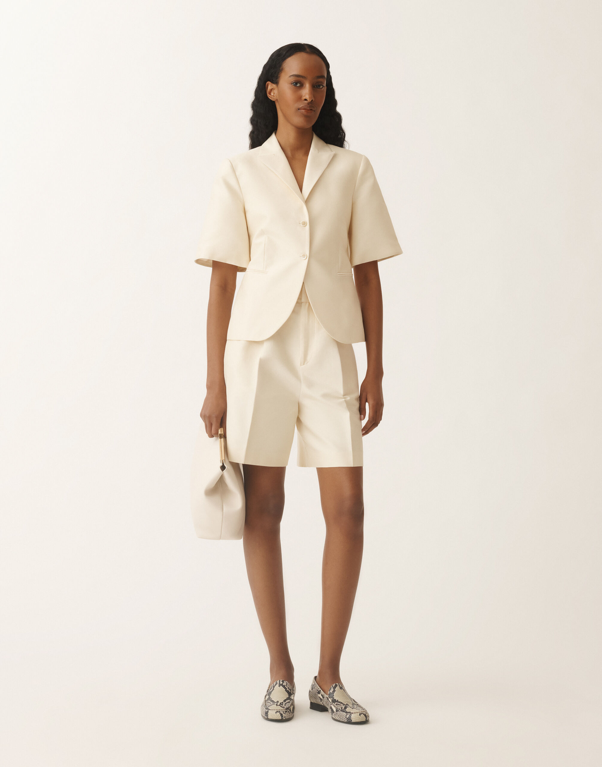 【FABIANA FILIPPI半袖コットン&シルクジャケット Cotton and silk short-sleeved mikado jacket, vanilla for