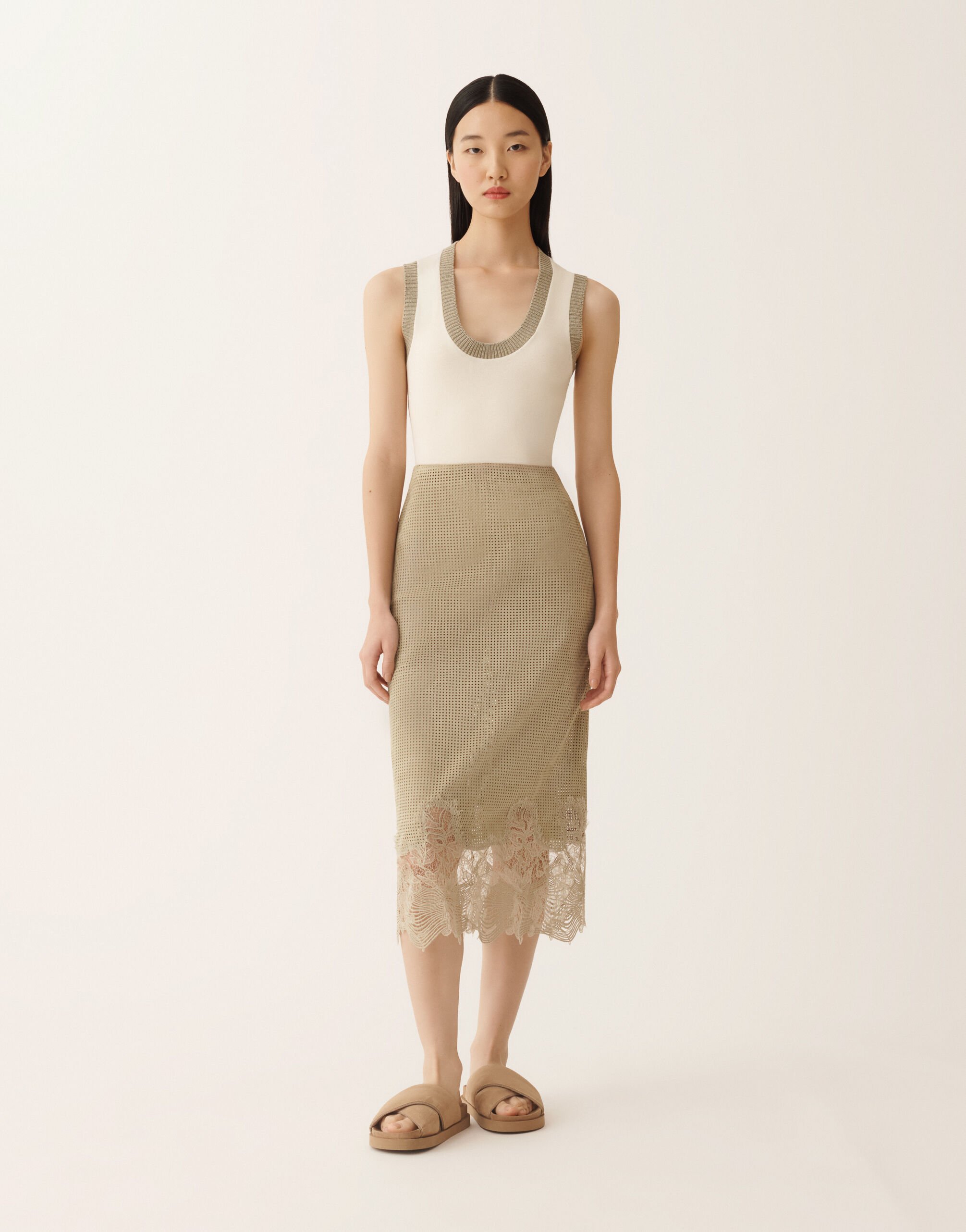 Pencil skirt in perforated suede, khaki Fabiana Filippi Pencil skirt in perforated suede, khaki KHAKI PLD276F719M1140000