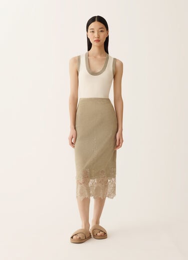 Pencil skirt in perforated suede, khaki Fabiana Filippi Pencil skirt in perforated suede, khaki KHAKI PLD276F719M1140000