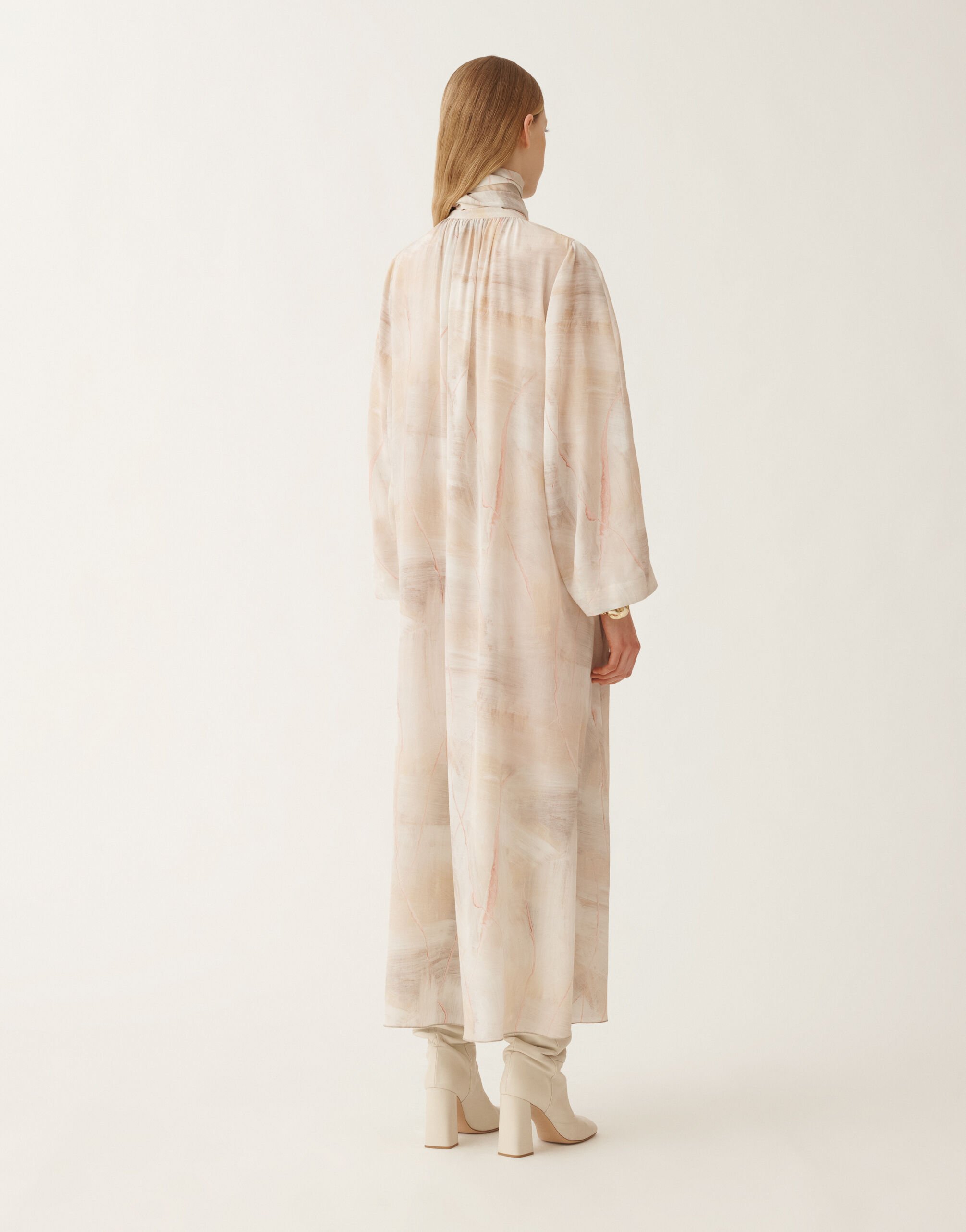 Printed crepe de chine dress, butter, maple and peony for Printed crepe de chine dress, butter, maple and peony for