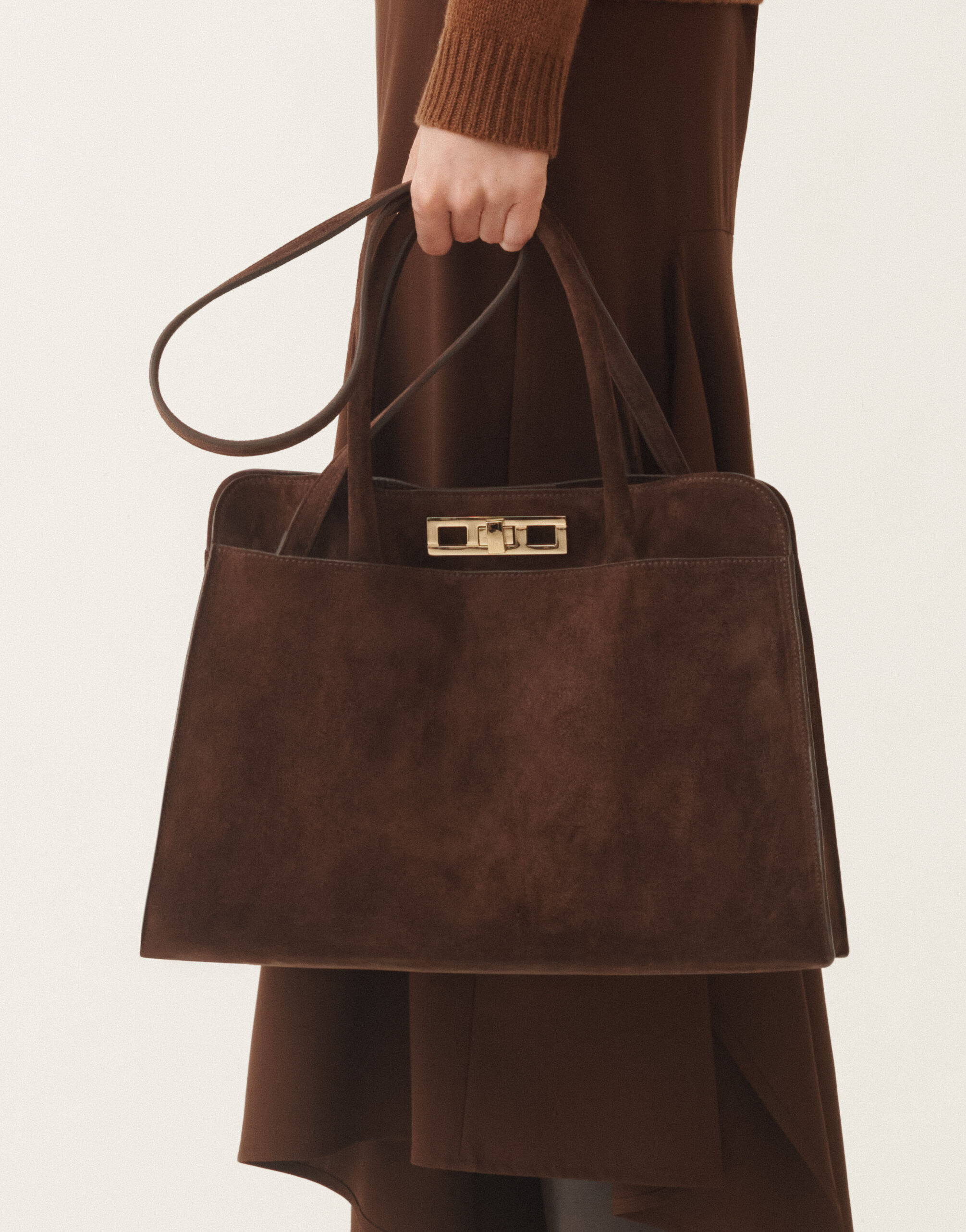 Large suede handbag, ebony for Women | Fabiana Filippi®