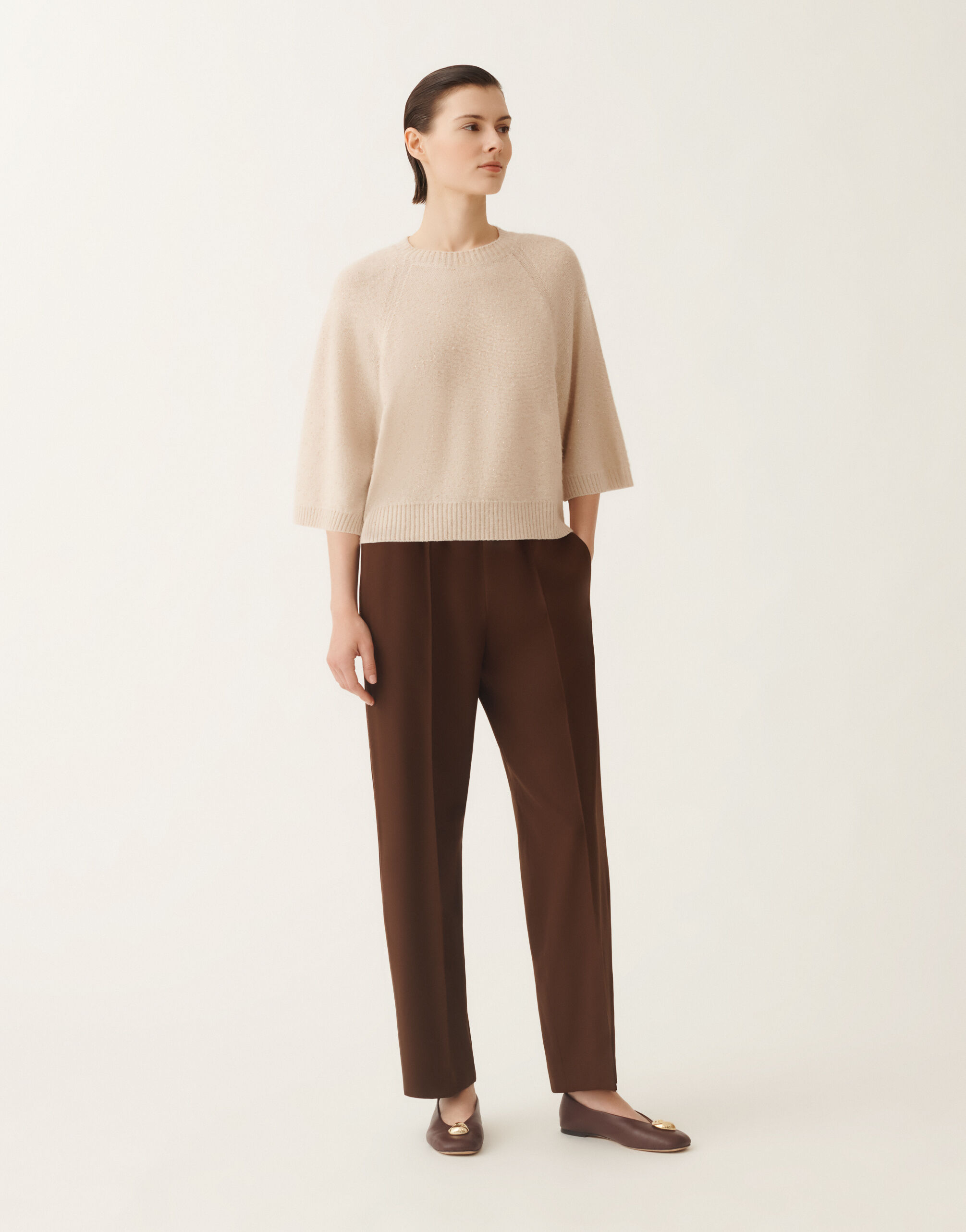 Fabiana Filippi Cape aus Wolle und Seide mit Pailletten, seilbraun Beige MAD215F067D2960000