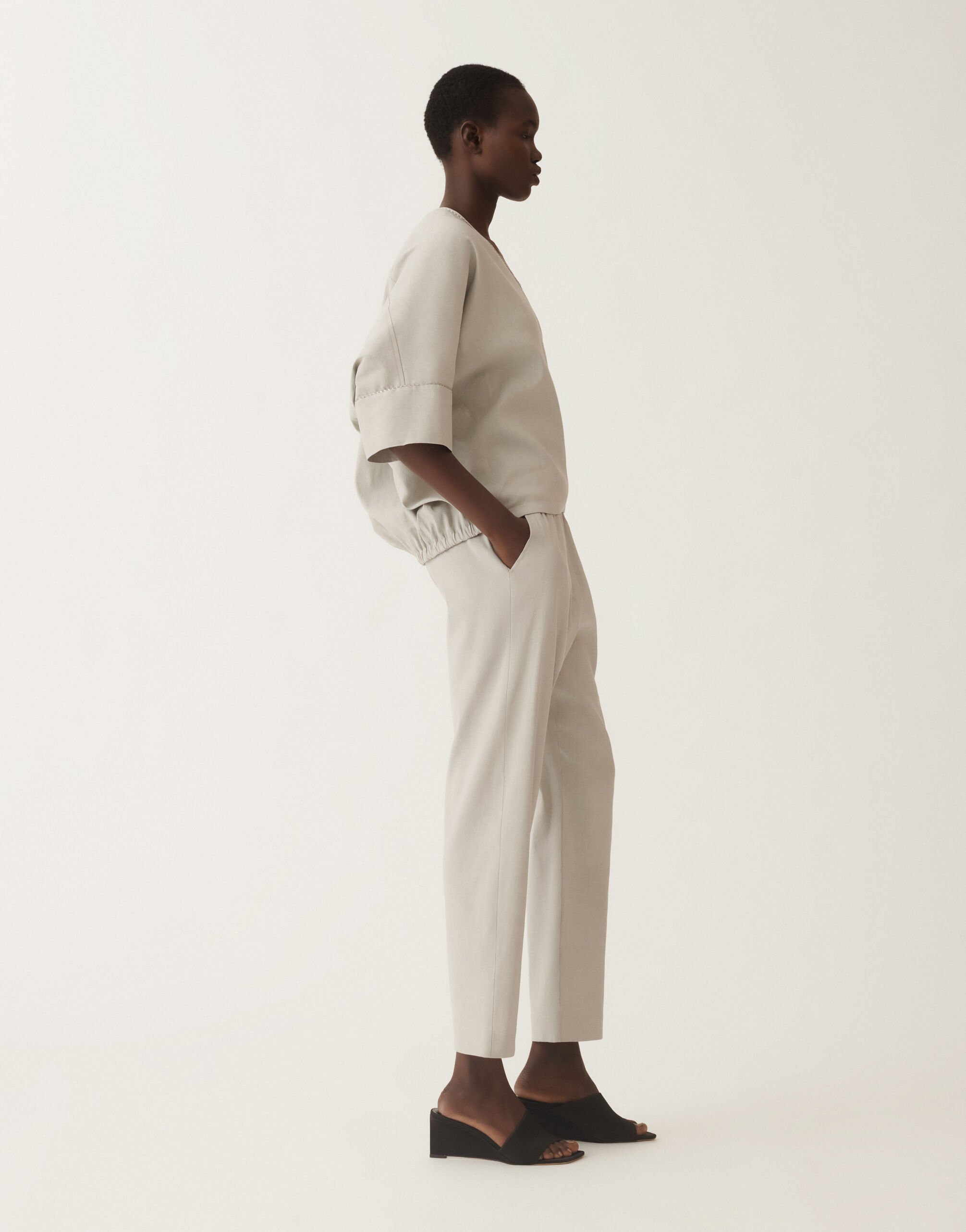 Fabiana Filippi Stretch viscose and linen trousers, steel STEEL PADC02F410H5490000