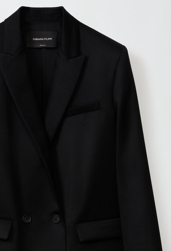 Fabiana Filippi Zweireihige Jacke aus Wollköper, Schwarz SCHWARZ GCD224F412SK070000