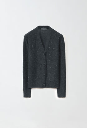 Fabiana Filippi SLIM FIT SEQUIN V NECK CARDIGAN GREY MAD224F546N1280000