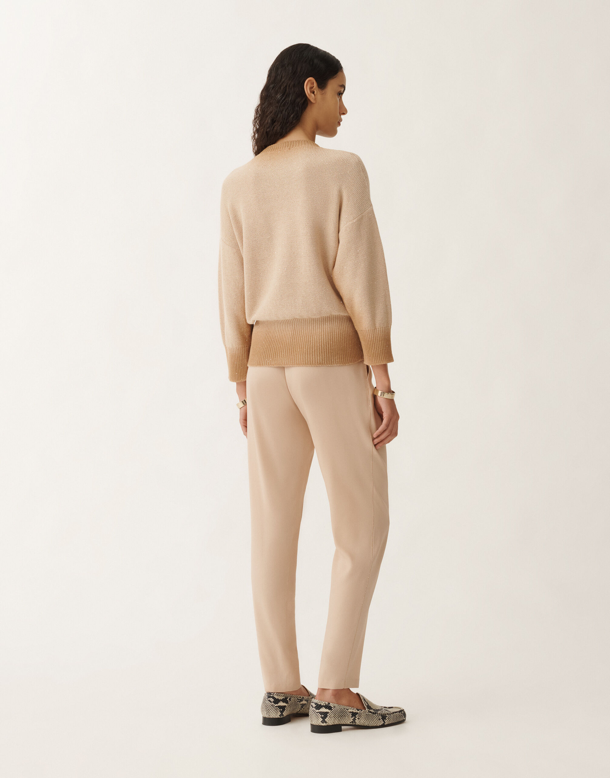 Fabiana Filippi Maglia in cotone e lino con paillettes, sabbia SABBIA MAD275F568L3820000