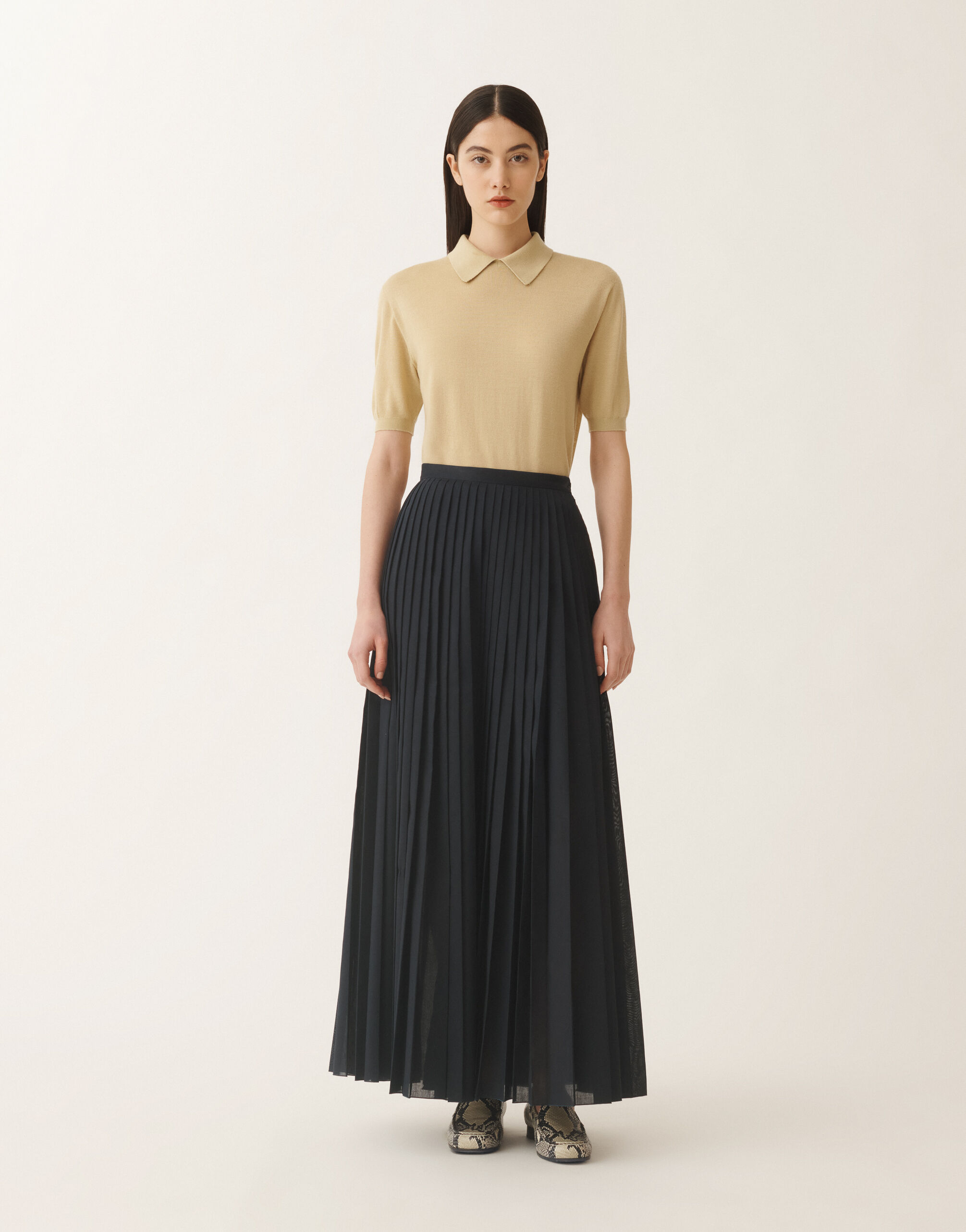 Pleated muslin skirt, midnight blue for Women | Fabiana Filippi®
