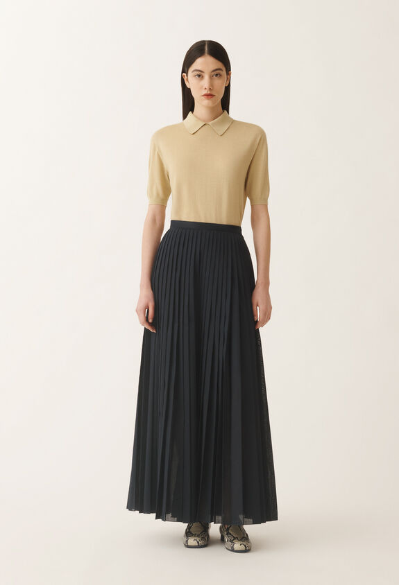 Fabiana Filippi Pleated muslin skirt, midnight blue BLUE GND275F844L3760000