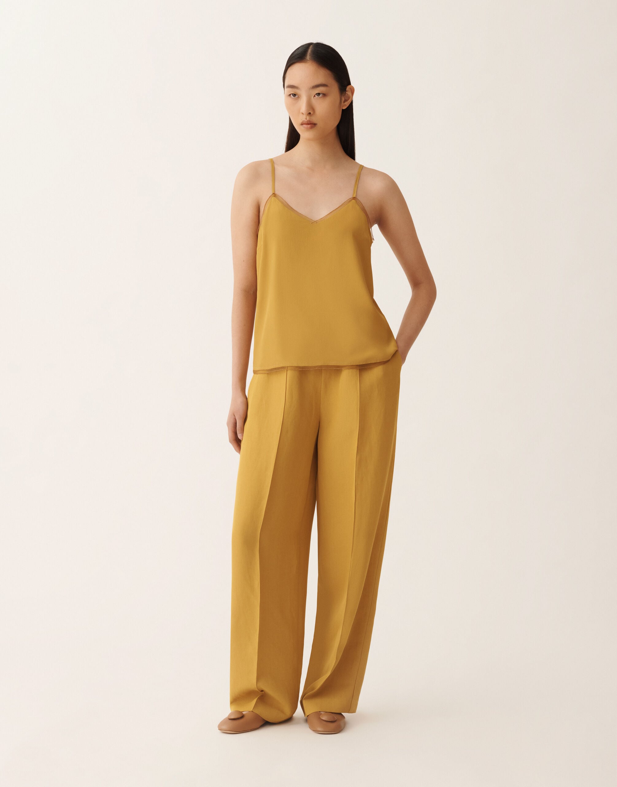 Crepe de chine lingerie top, mustard for Women | Fabiana Filippi®