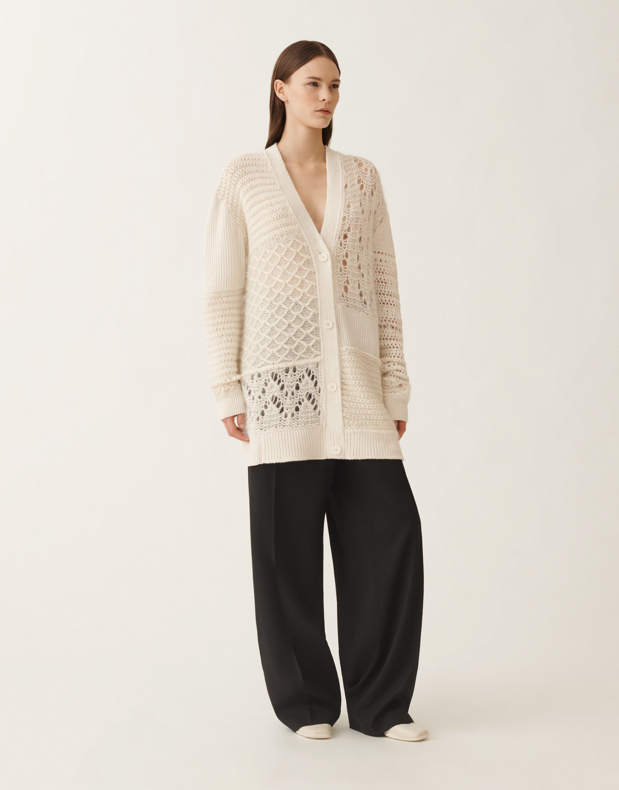 Fabiana Filippi Cardigan in Platinum and mohair, raffia White MAD225F523L7130000