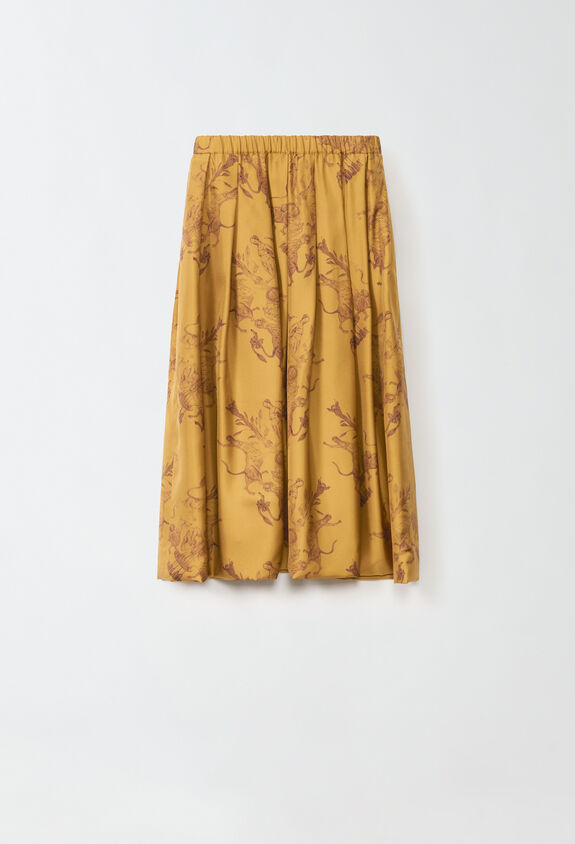 レディースプリント シルクツイル スカート（マスタード） スカート  