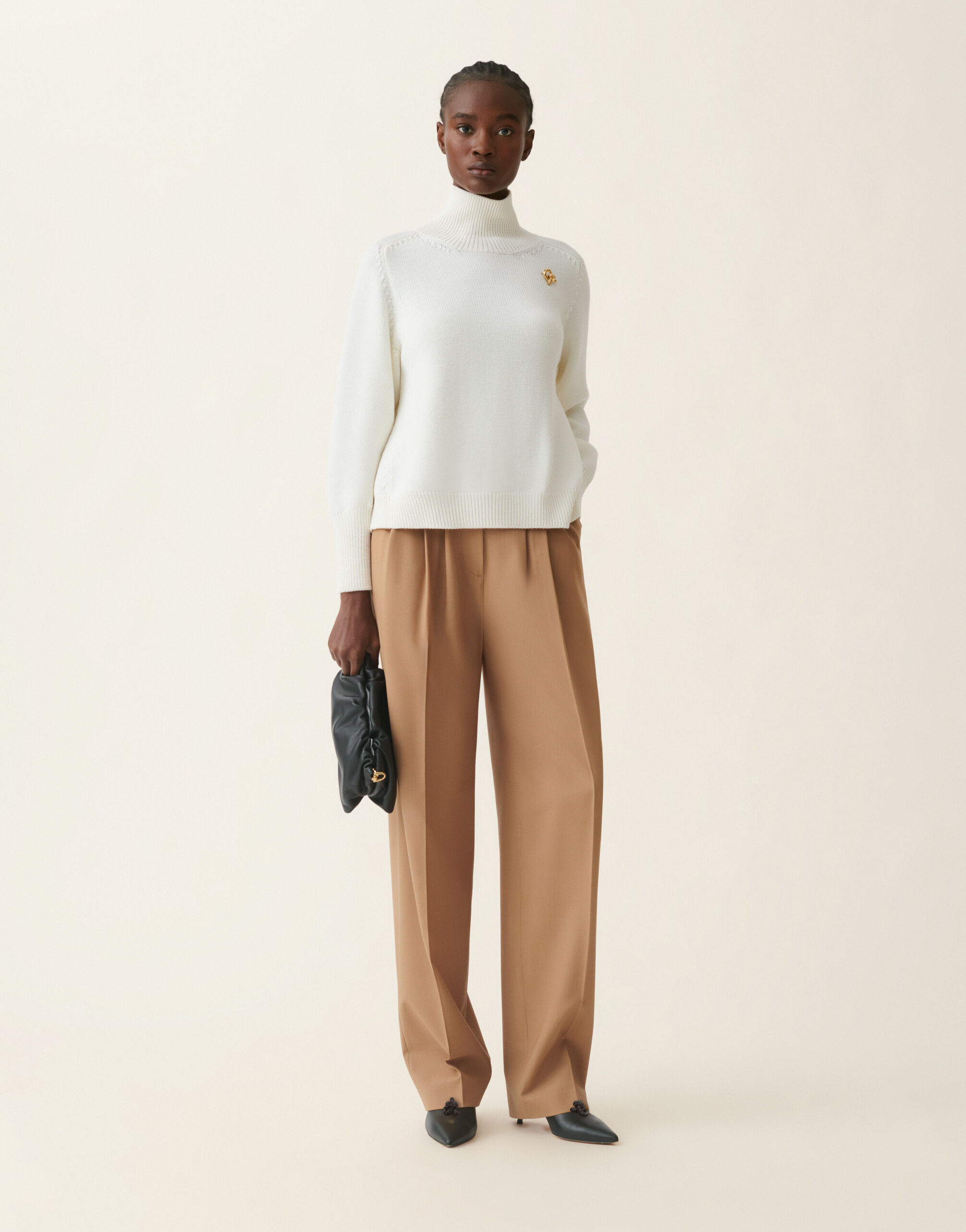 Cropped-Rollkragenpullover aus Merinowolle, raffia Fabiana Filippi Cropped-Rollkragenpullover aus Merinowolle, raffia Raffia MAD216F065D4620000