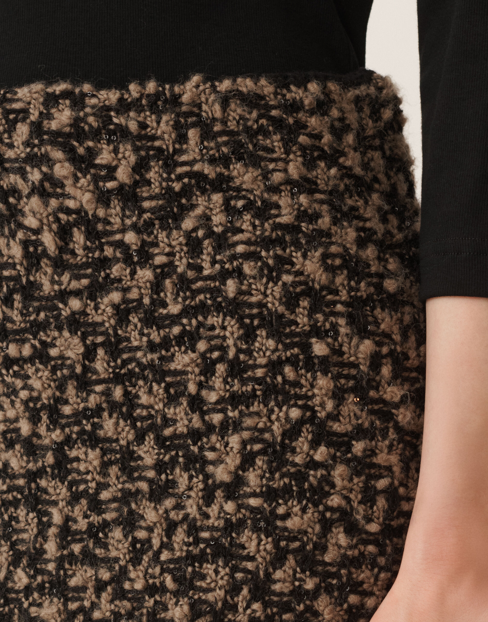 Fabiana Filippi Gonna in tweed e paillettes, fango e nero Marrone GND225F809L6290000