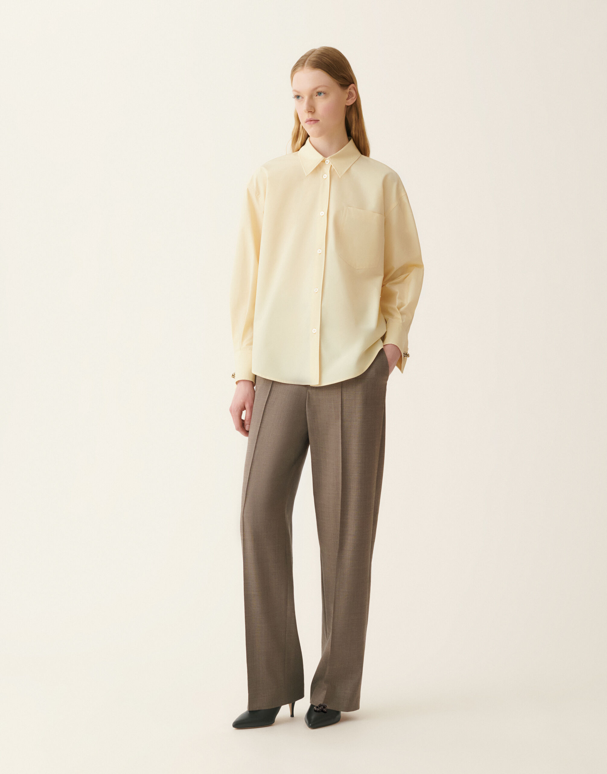 Long poplin shirt, vanilla yellow Fabiana Filippi Long poplin shirt, vanilla yellow Vanilla yellow CAD226F693D6500000