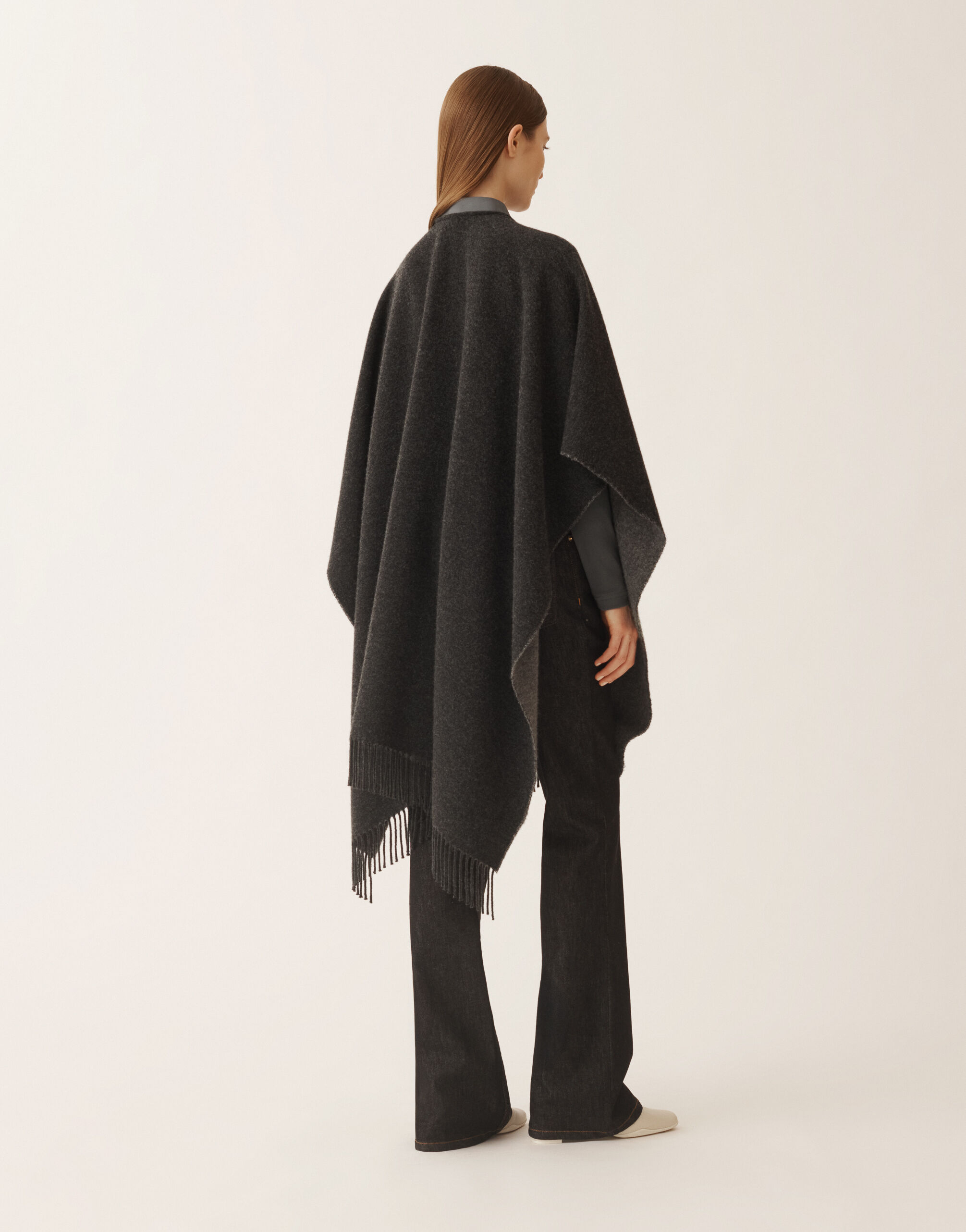 Fabiana Filippi Open wool and cashmere cape, slate and rock Grey SAD225A930L8470000