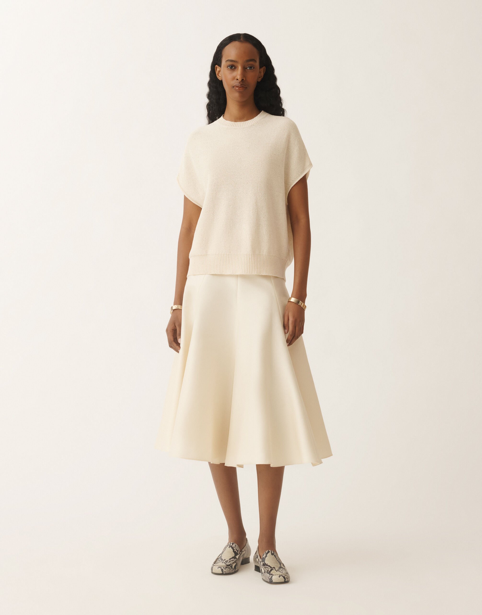 Fabiana Filippi Cotton and silk mikado skirt, vanilla VANILLA GND275F840D7870000