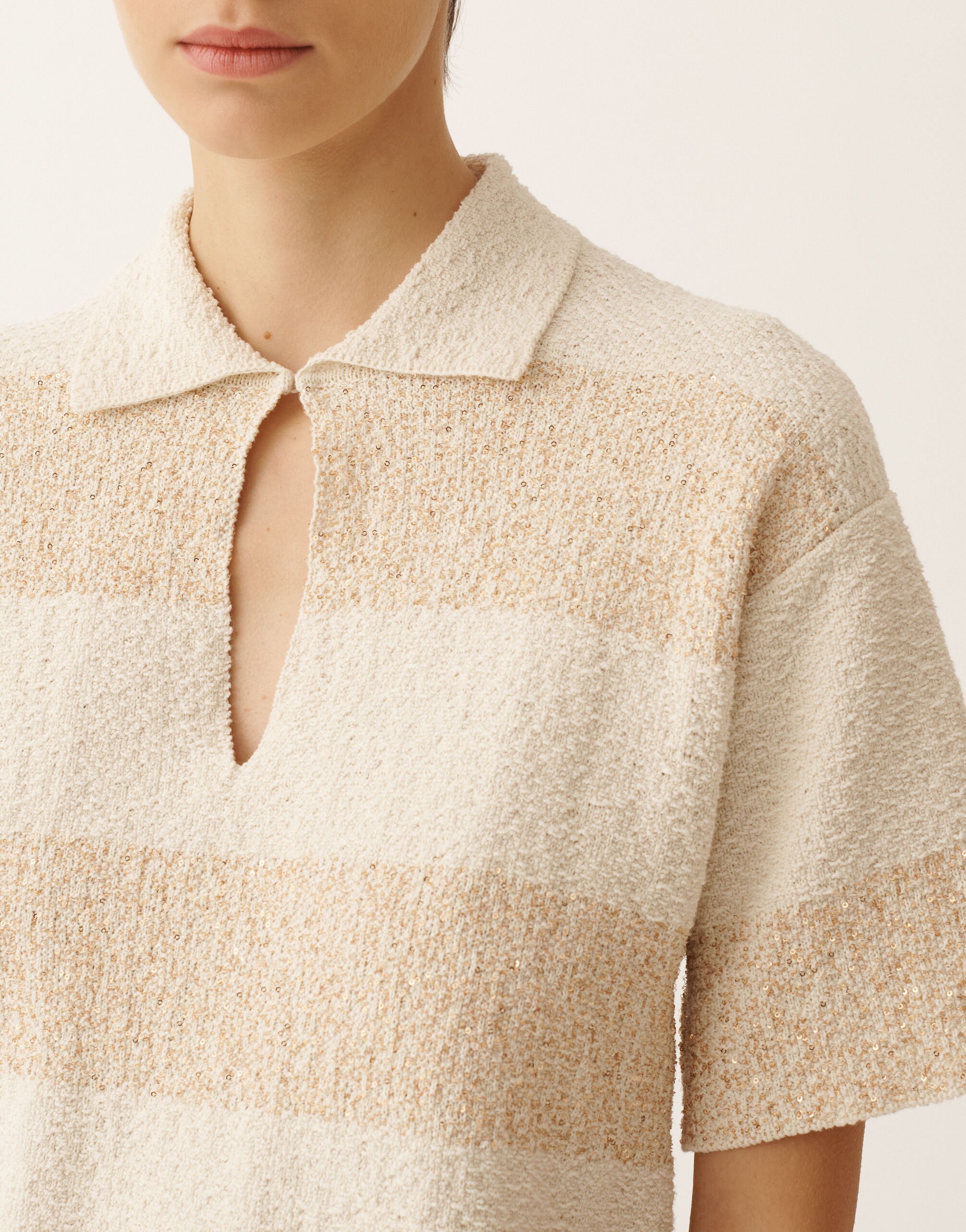 Fabiana Filippi Boxy shirt in striped cotton tweed with sequins, butter BUTTER MAD276F538M1010000