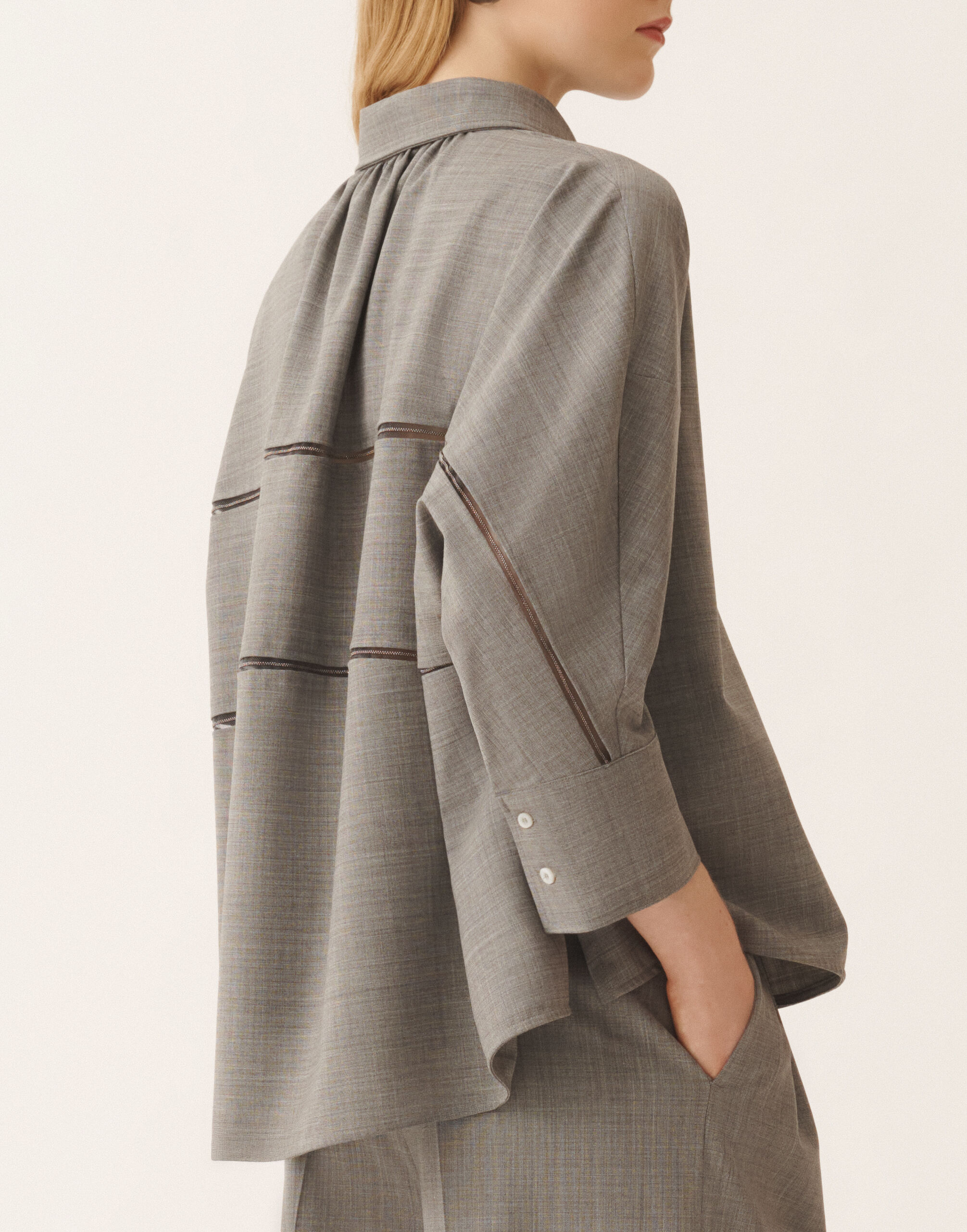 Cropped shirt in bistretch fresco wool, rock mélange for Women