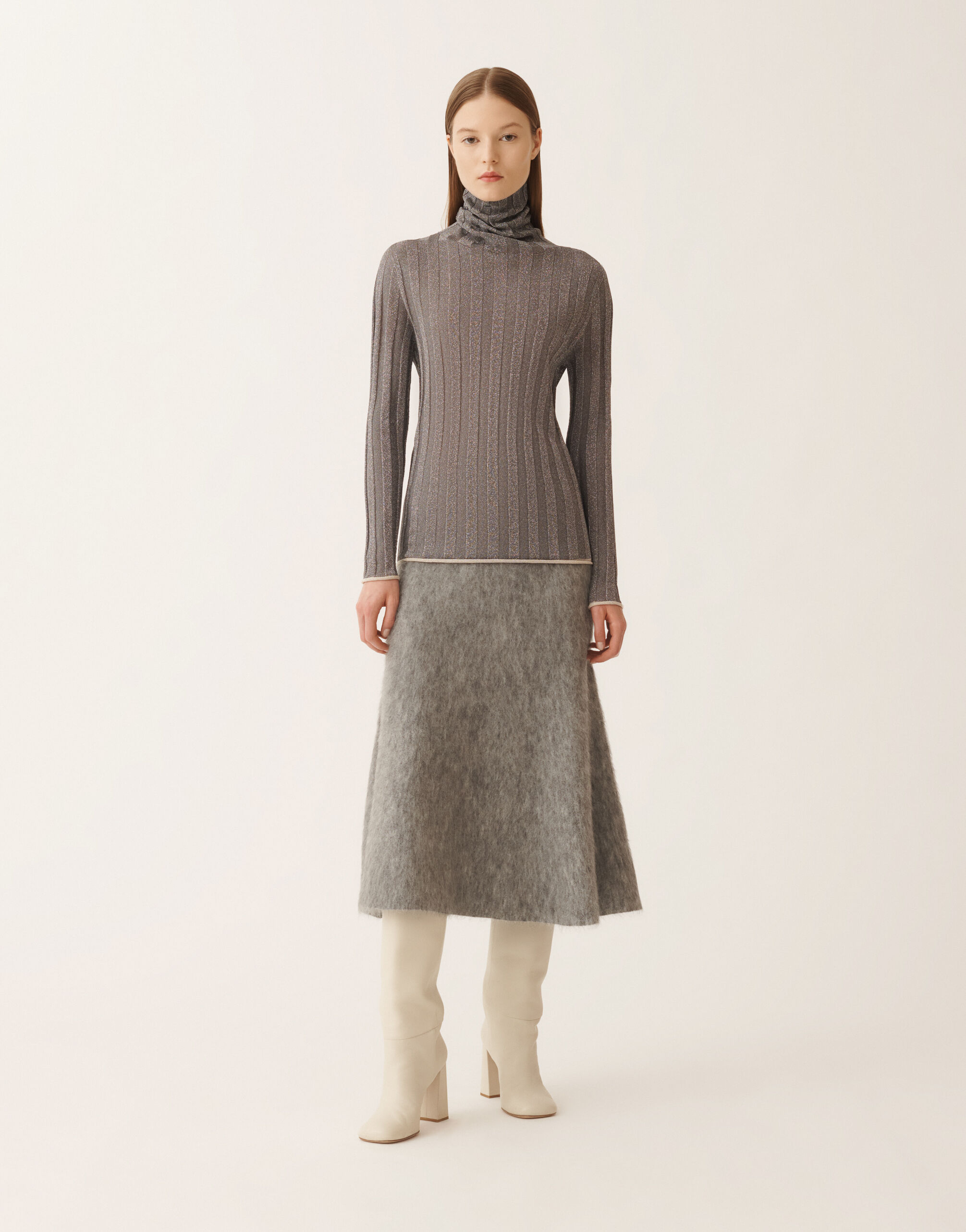 Fabiana Filippi Lurex turtleneck sweater, grey and white Grey MAD225F518L6240000