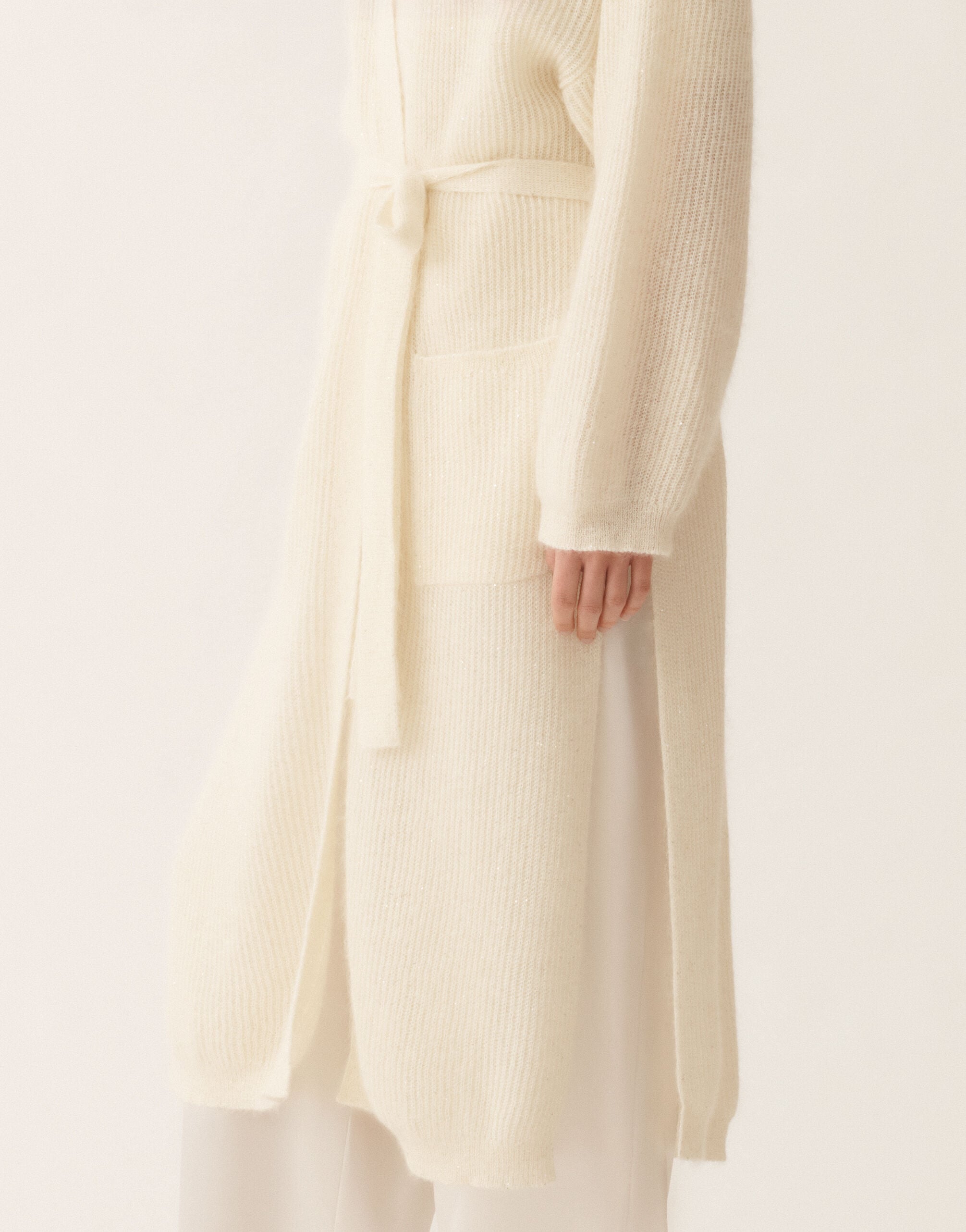 Mohair maxi cardigan with sequins, raffia for Women | Fabiana Filippi®