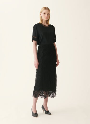 Fabiana Filippi Flared midi skirt in embroidered lace, black Black GND226F798M4340000