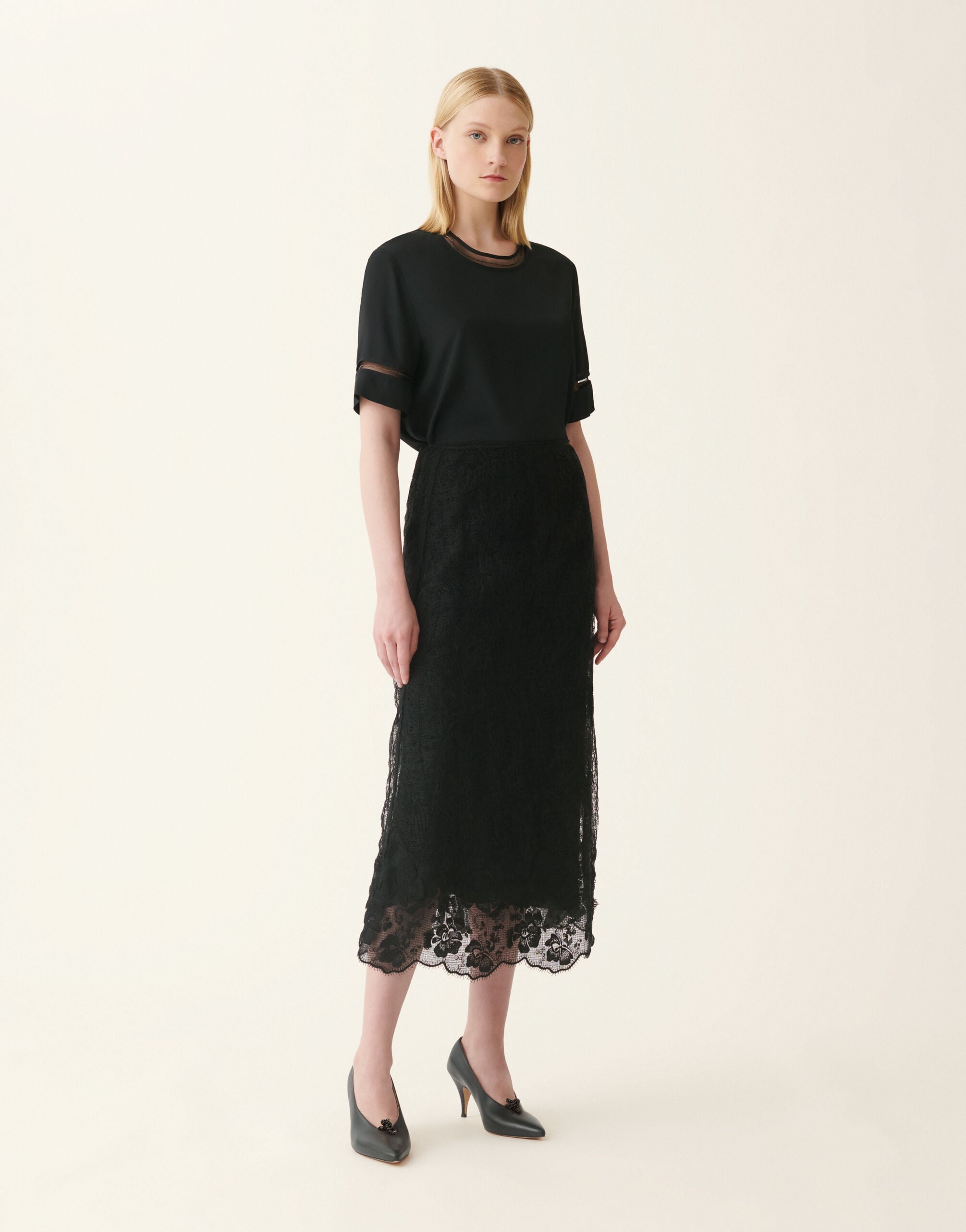 Fabiana Filippi Flared midi skirt in embroidered lace, black Black GND226F798M4340000