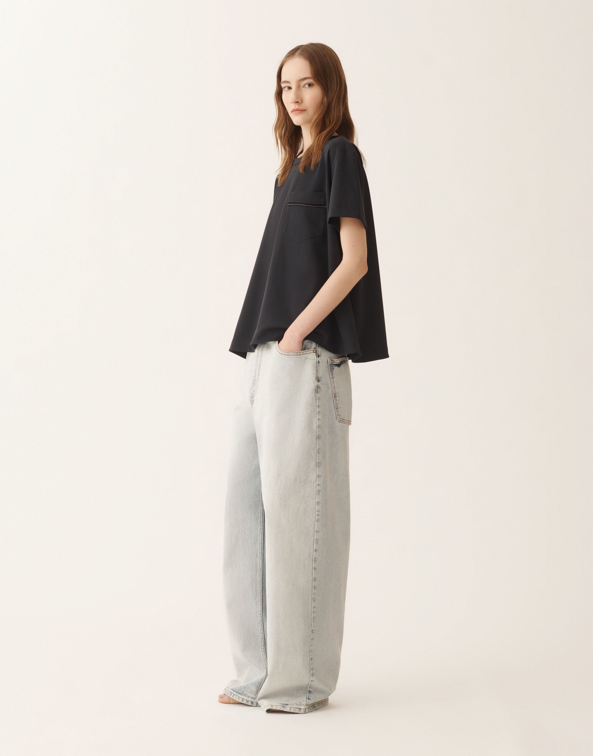【美品】FABIANA FILIPPIカットソー ビジュー ジップブラウン半袖M Night blue jersey T-shirt for Women | Fabiana Filippi®