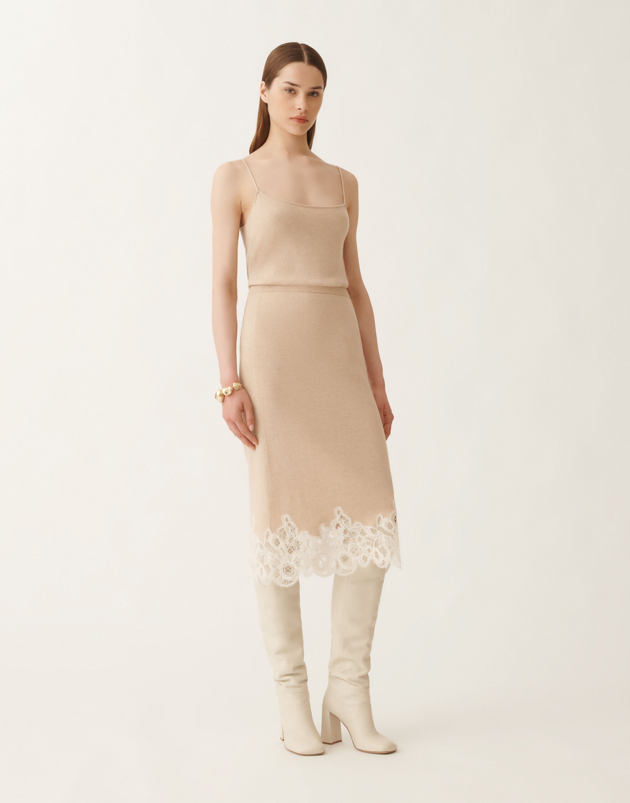 Platinum skirt with macramé lace, rope for Women | Fabiana