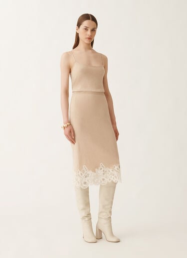Fabiana Filippi Platinum skirt with macramé lace, rope BEIGE GND215F395L5190000