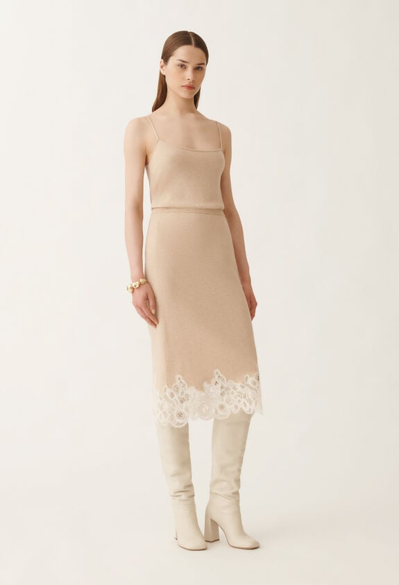 Fabiana Filippi Platinum skirt with macramé lace, rope BEIGE GND215F395L5190000