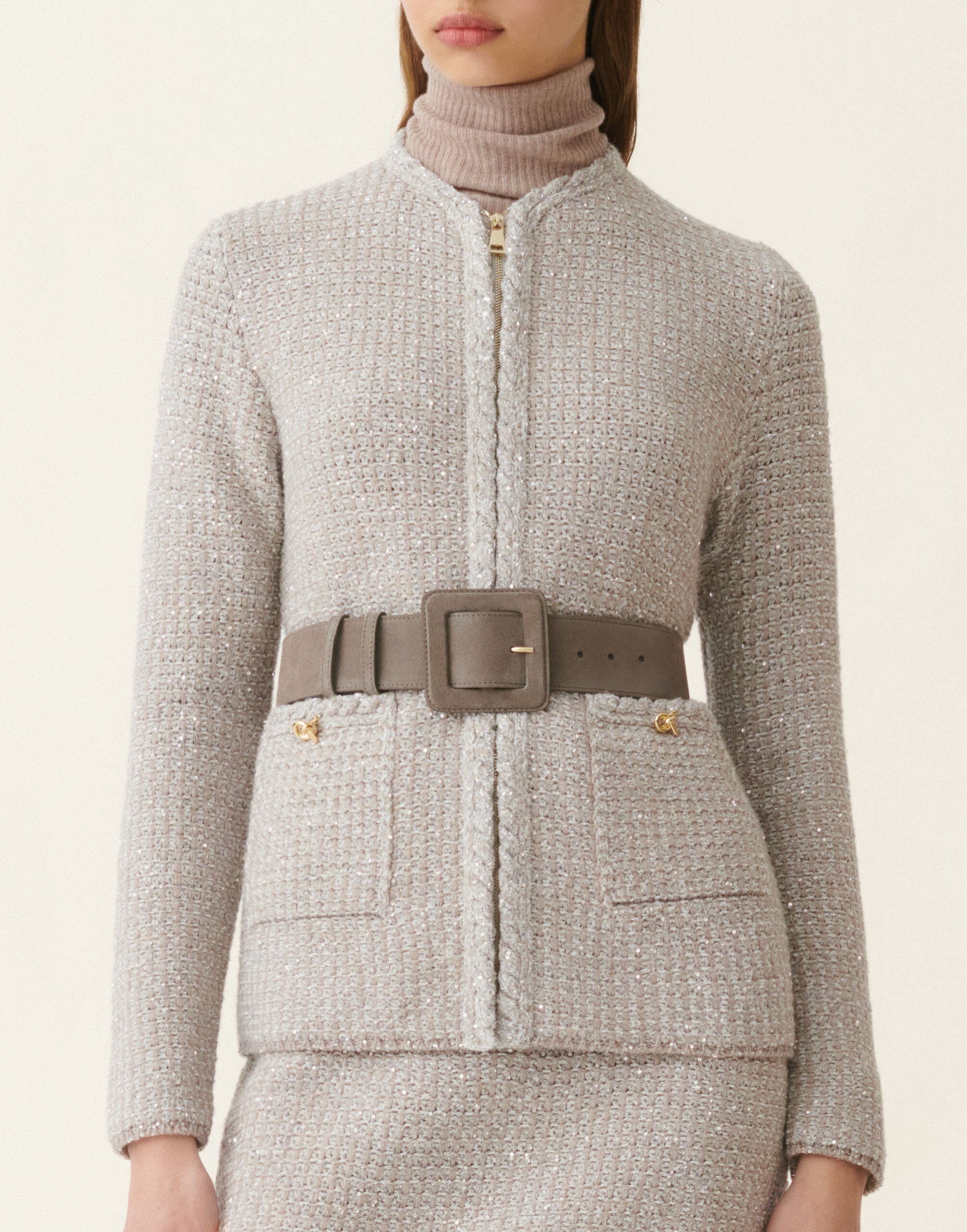 High-waisted suede belt, mocha for Women | Fabiana Filippi®