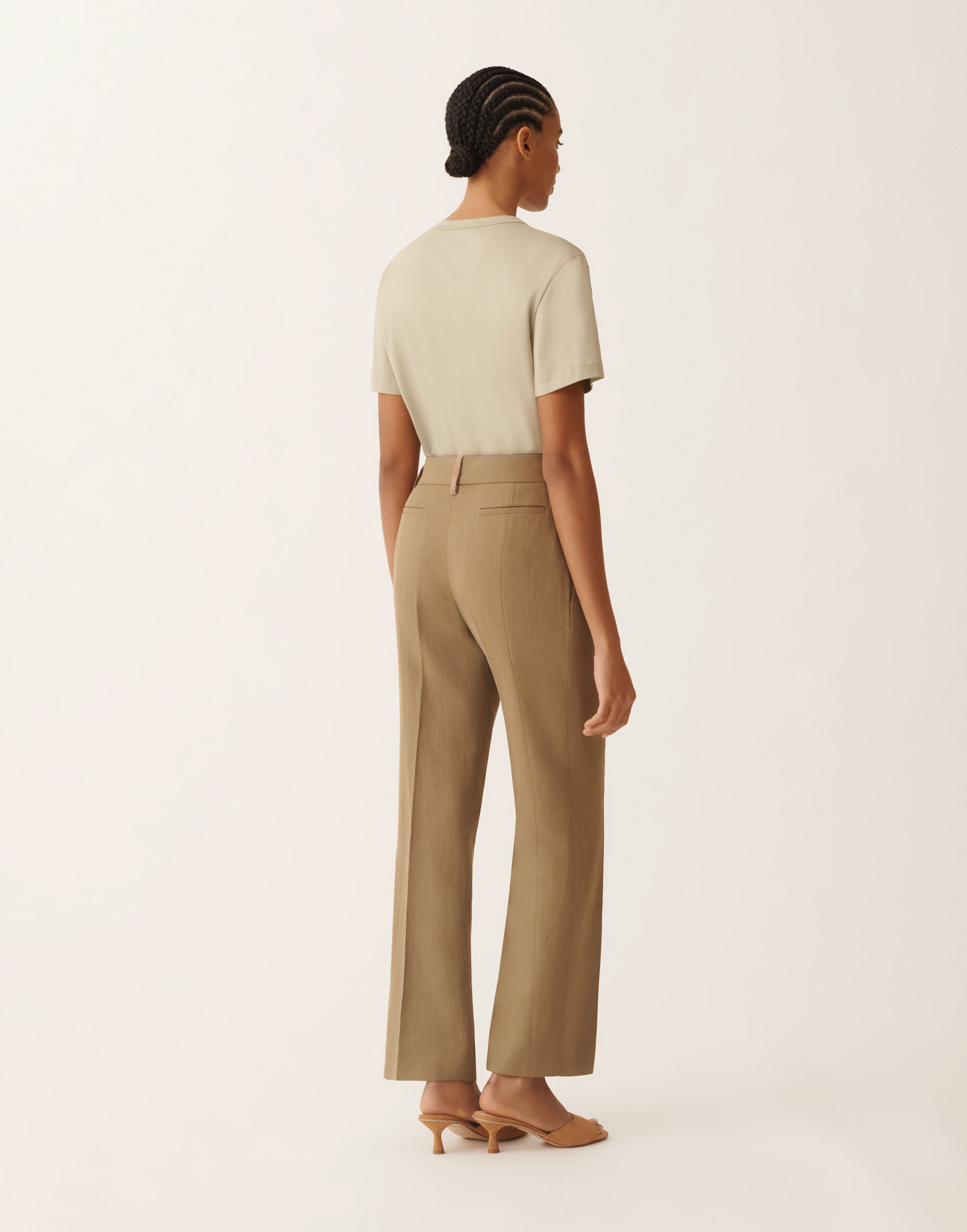 Fluid linen and viscose pants, taupe for Women | Fabiana Filippi®