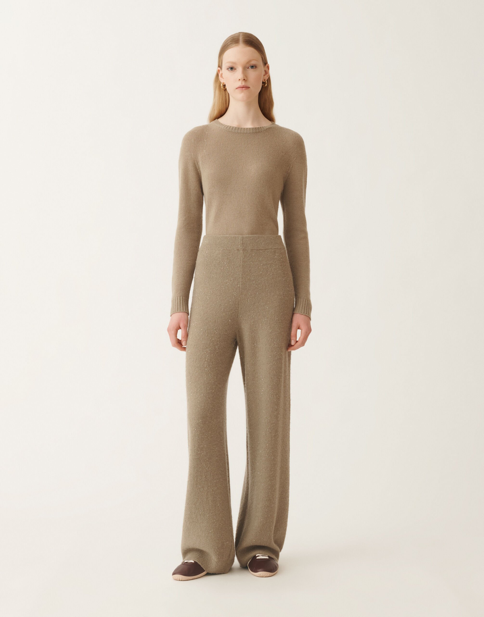 Fabiana Filippi Hose aus Wolle und Seide mit Pailletten, Oliv Braun PAD215F391D2960000