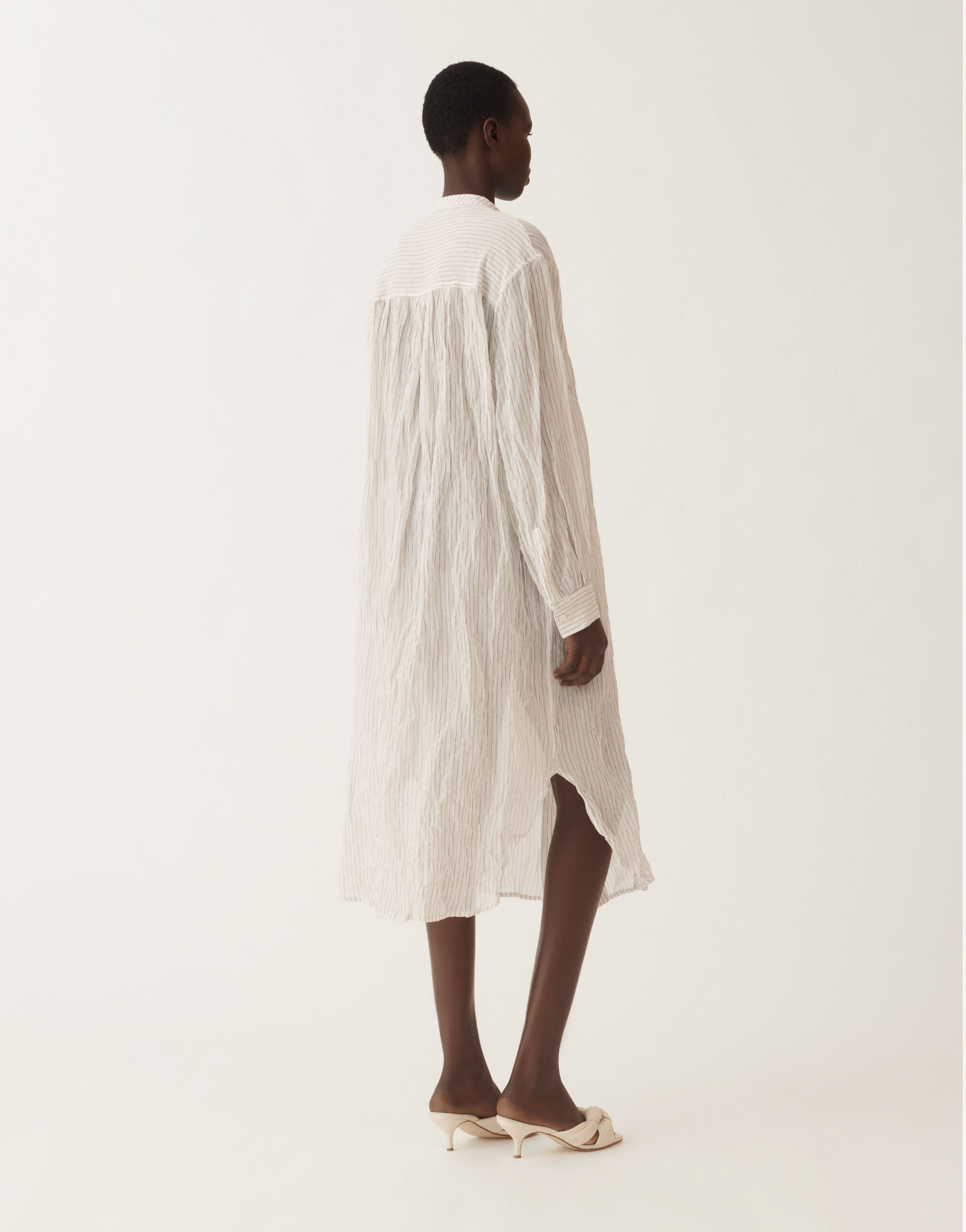 Fabiana Filippi Wavy pinstripe cotton dress, black and white WHITE ABDC02F102H5590000