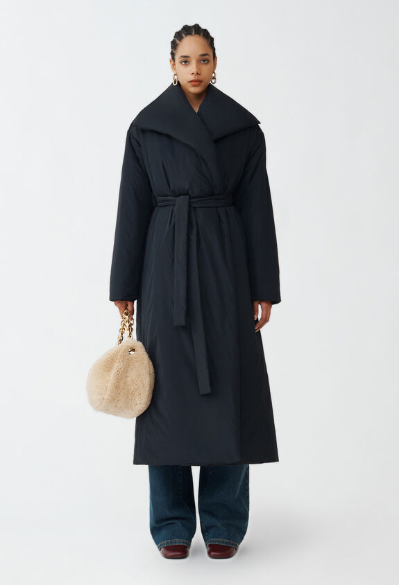 Fabiana Filippi TECH TAFFETA PADDED TOPCOAT WITH FOULARD EFFECT COLLAR BLUE CTD224F737D2600000